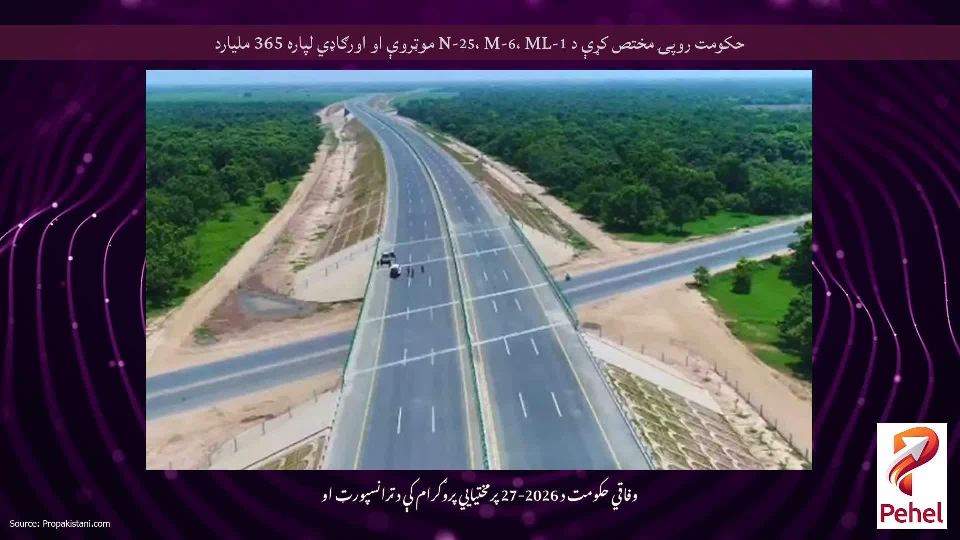 حکومت روپۍ مختص کړې د N-25، M-6، ML-1 موټروې او اورګاډي لپاره 365 ملیارد