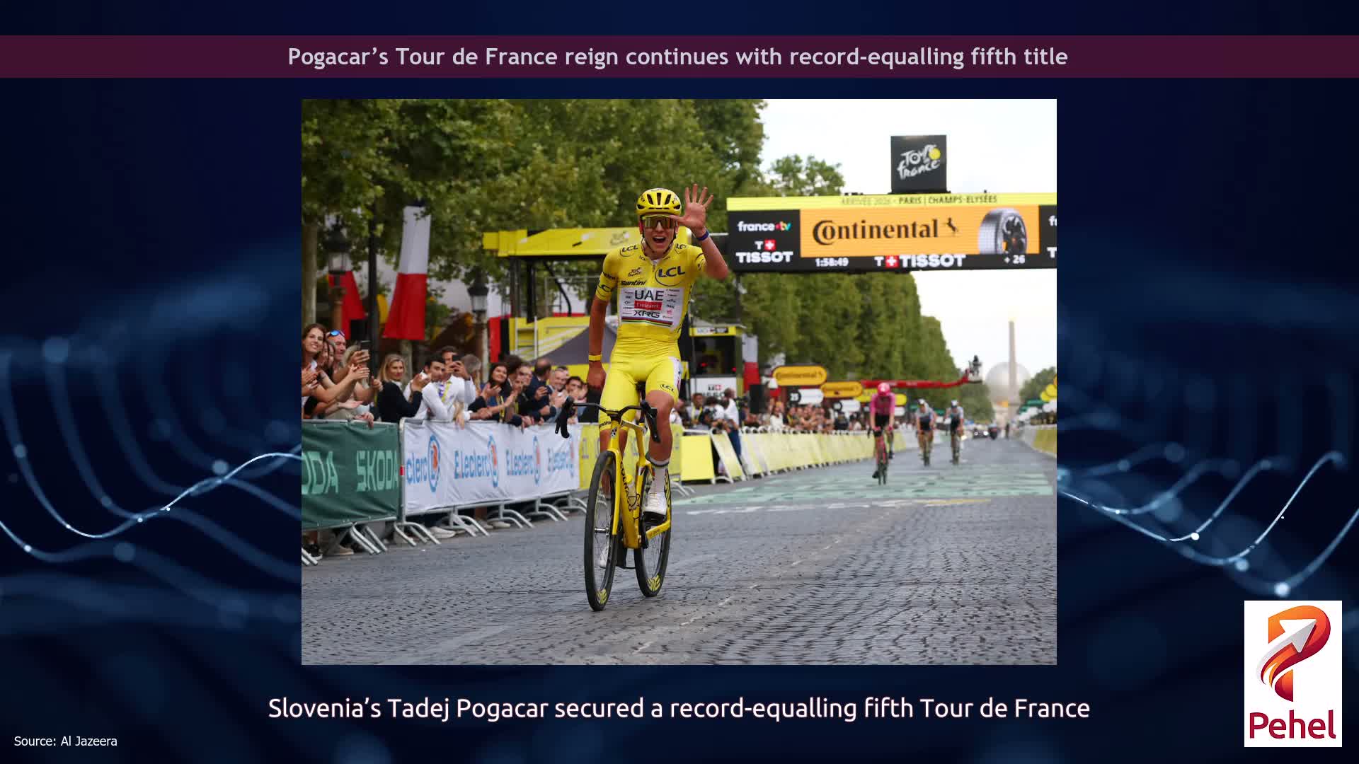 Pogacar’s Tour de France reign continues with record-equalling fifth title