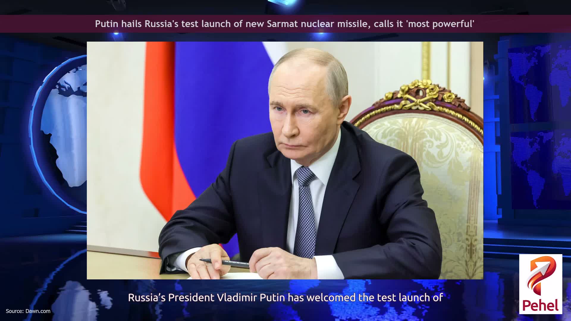 Putin hails Russia's test launch of new Sarmat nuclear missile, calls it 'most powerful'