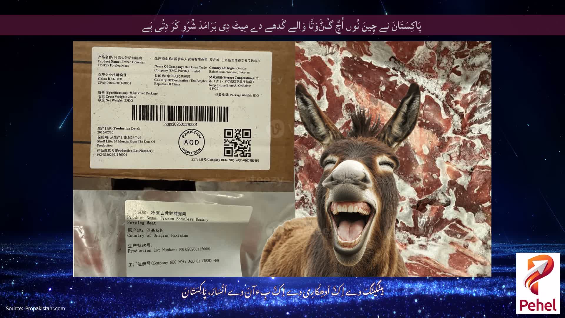 پَاکِسَتَانَ نے چِینَ نُوں اُچَّ گُݨَوَتَّا وَالے گَدھے دے مِیٹَ دِی بَرَامَدَ شُرُو کَرَ دِتِّی ہَے