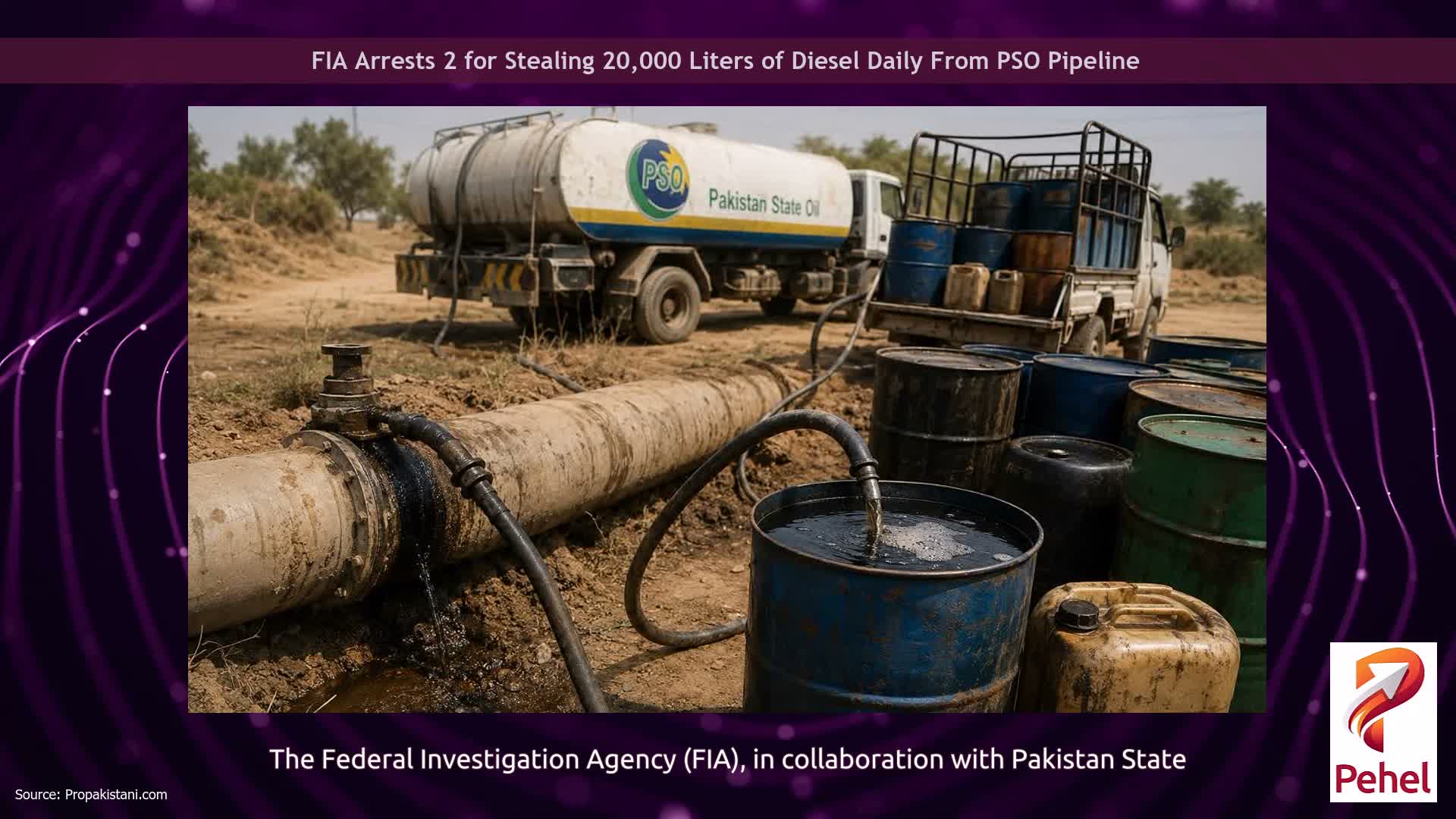 FIA Arrests 2 for Stealing 20,000 Liters of Diesel Daily From PSO Pipeline