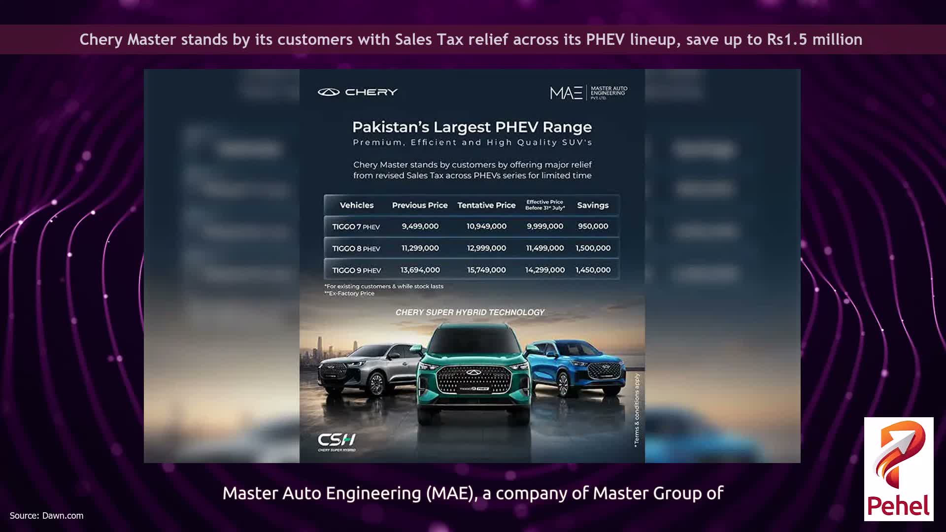 Chery Master stands by its customers with Sales Tax relief across its PHEV lineup, save up to Rs1.5 million