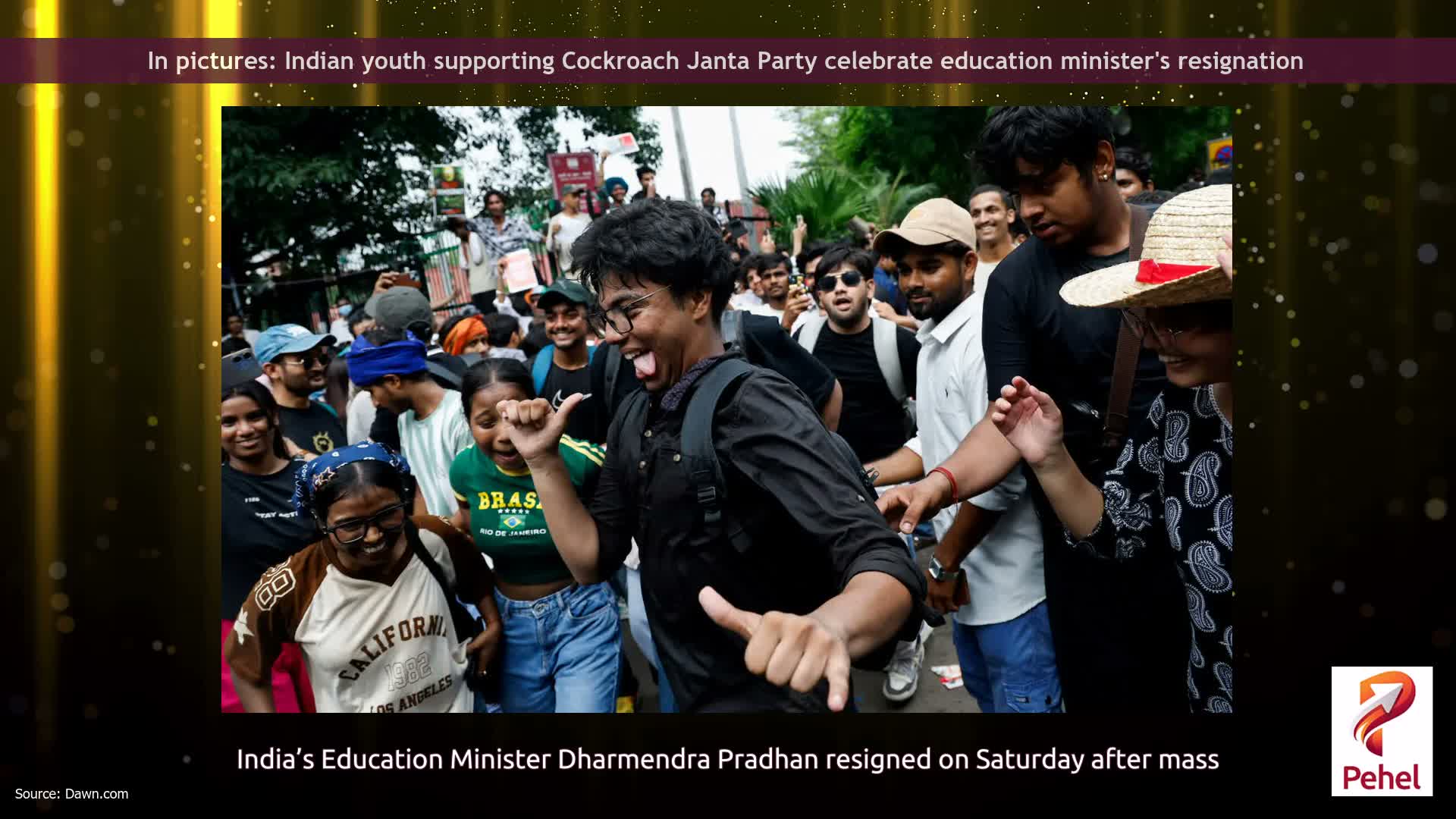 In pictures: Indian youth supporting Cockroach Janta Party celebrate education minister's resignation