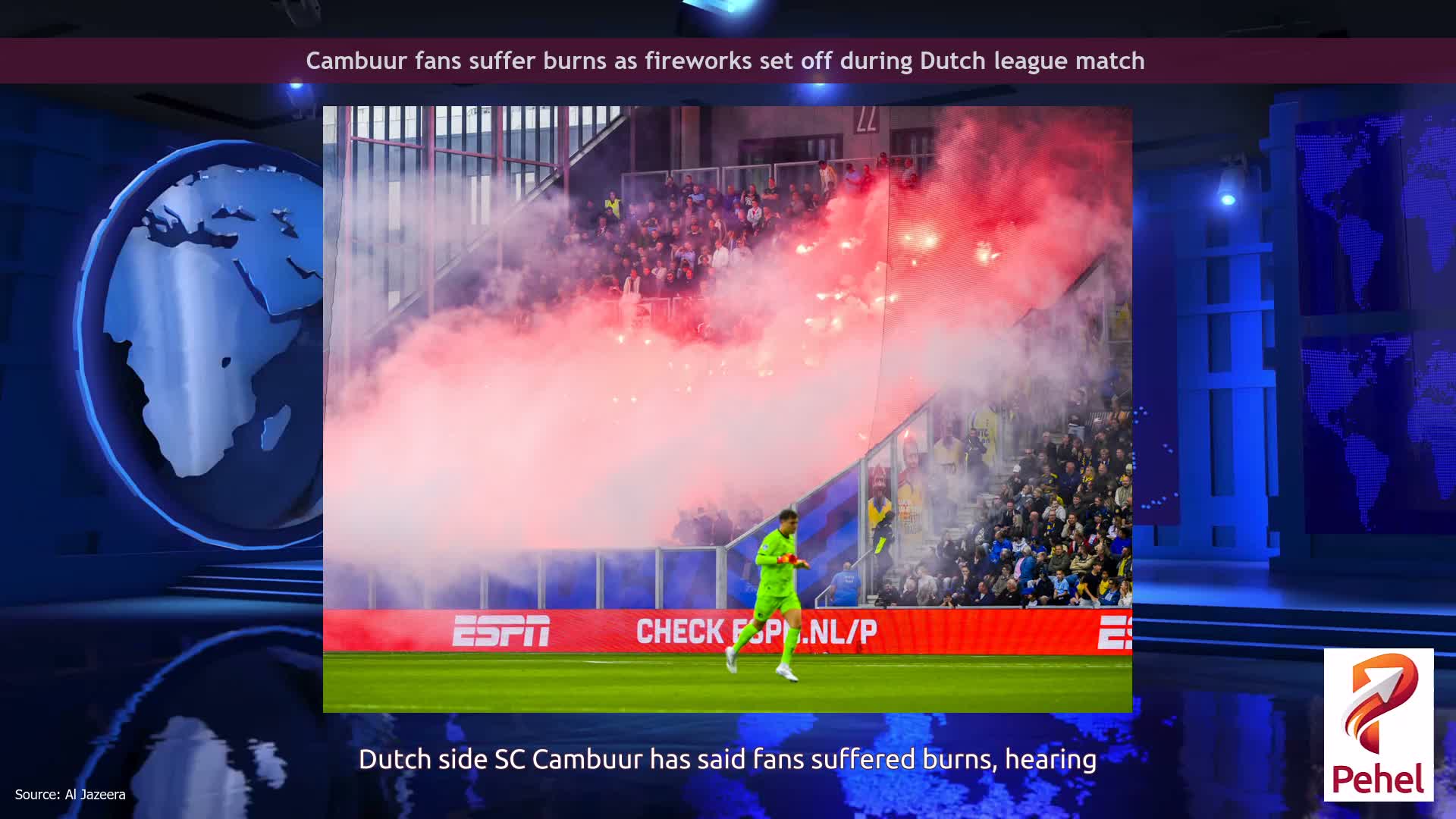 Cambuur fans suffer burns as fireworks set off during Dutch league match