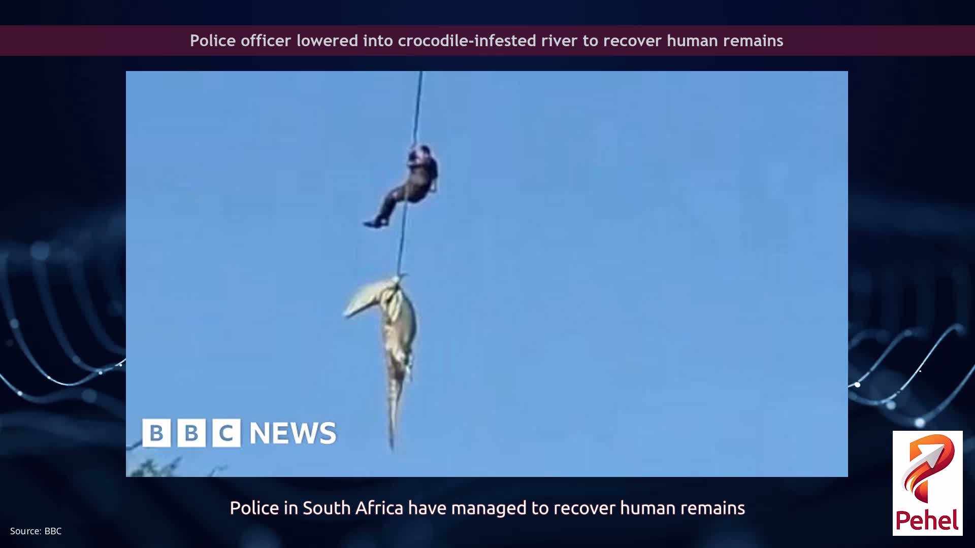 Police officer lowered into crocodile-infested river to recover human remains