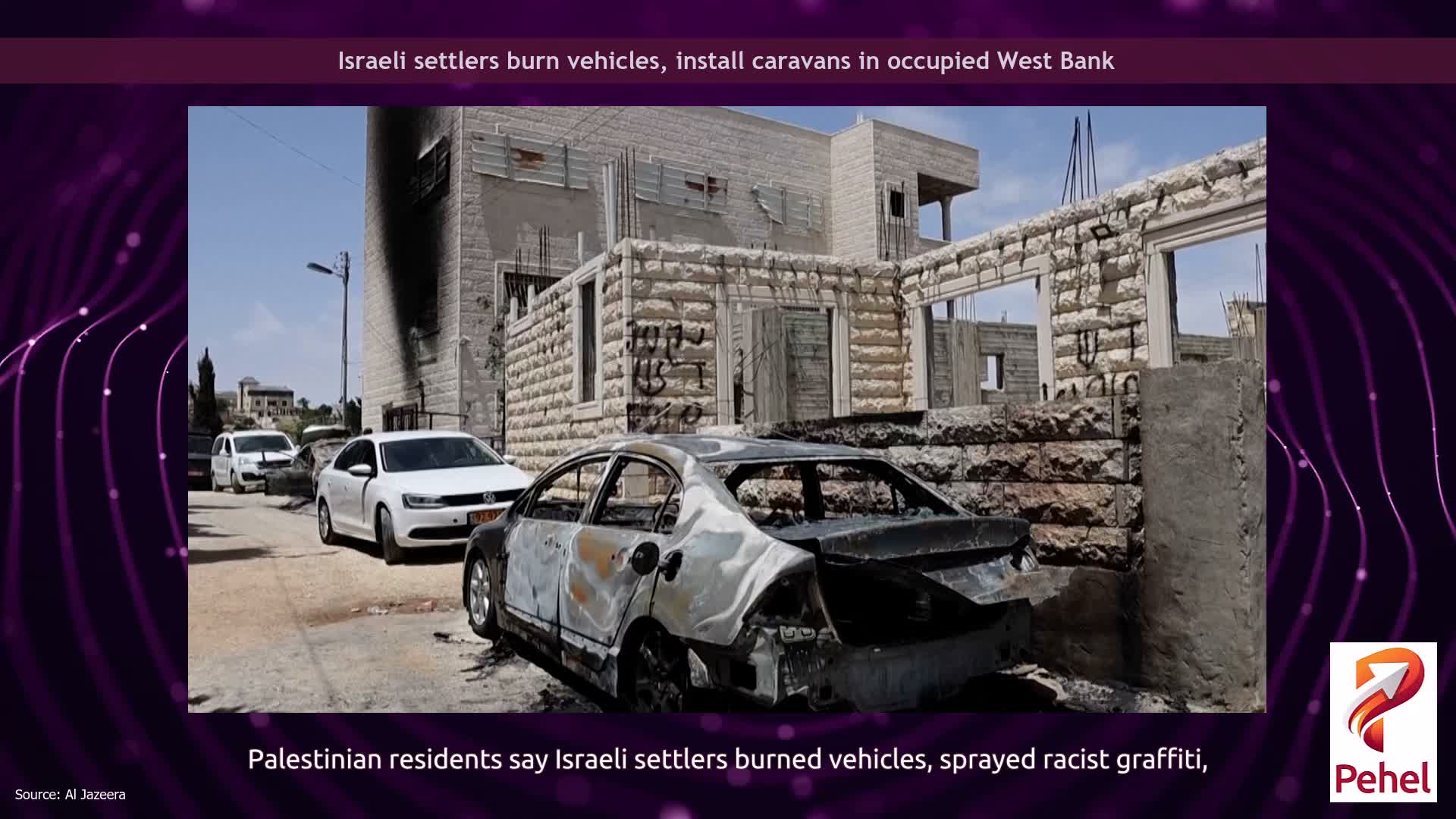Israeli settlers burn vehicles, install caravans in occupied West Bank