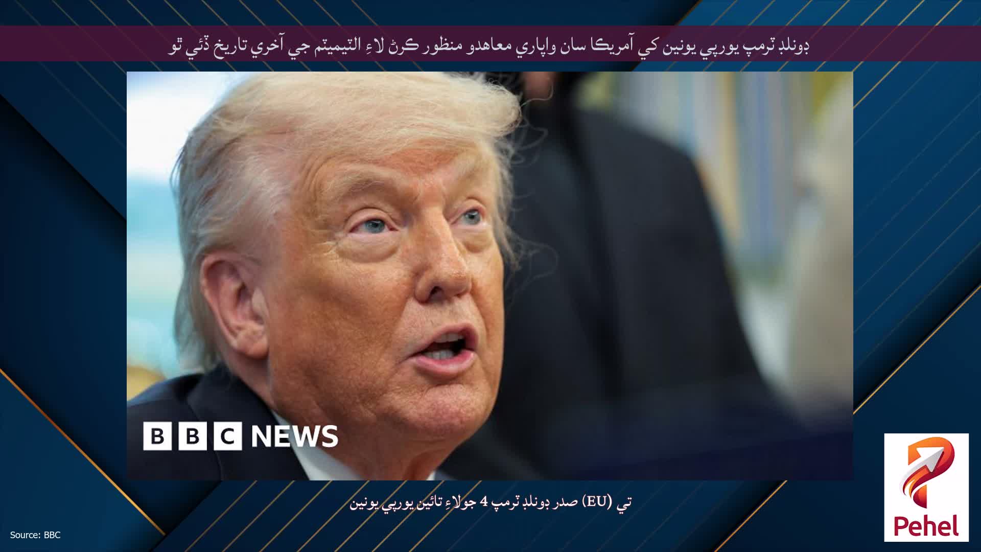 ڊونلڊ ٽرمپ يورپي يونين کي آمريڪا سان واپاري معاهدو منظور ڪرڻ لاءِ الٽيميٽم جي آخري تاريخ ڏئي ٿو
