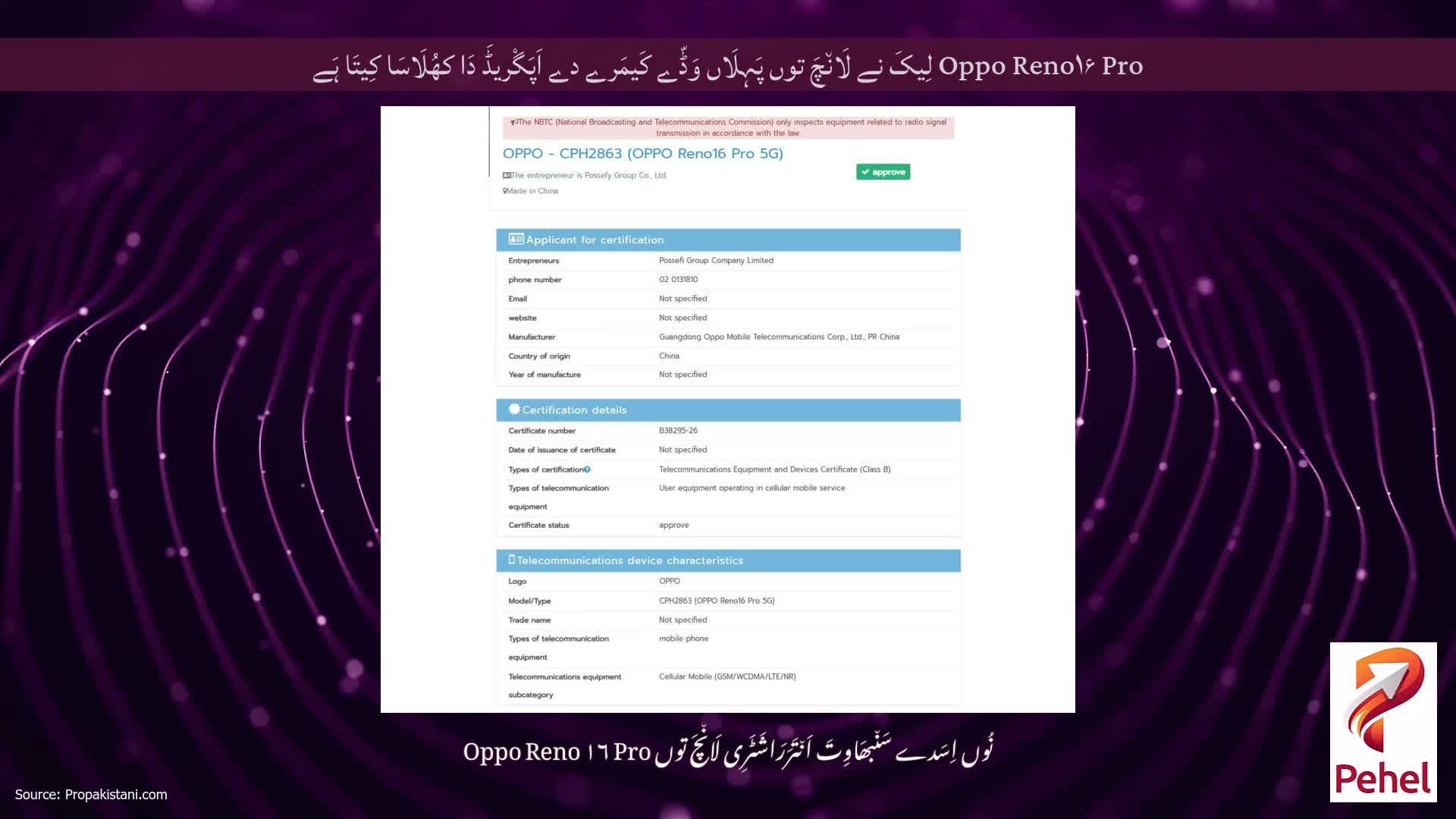 Oppo Reno۱۶ Pro لِیکَ نے لَان٘چَ توں پَہِلَاں وَڈّے کَیمَرے دے اَپَگْریڈَ دَا کھُلَاسَا کِیتَا ہَے