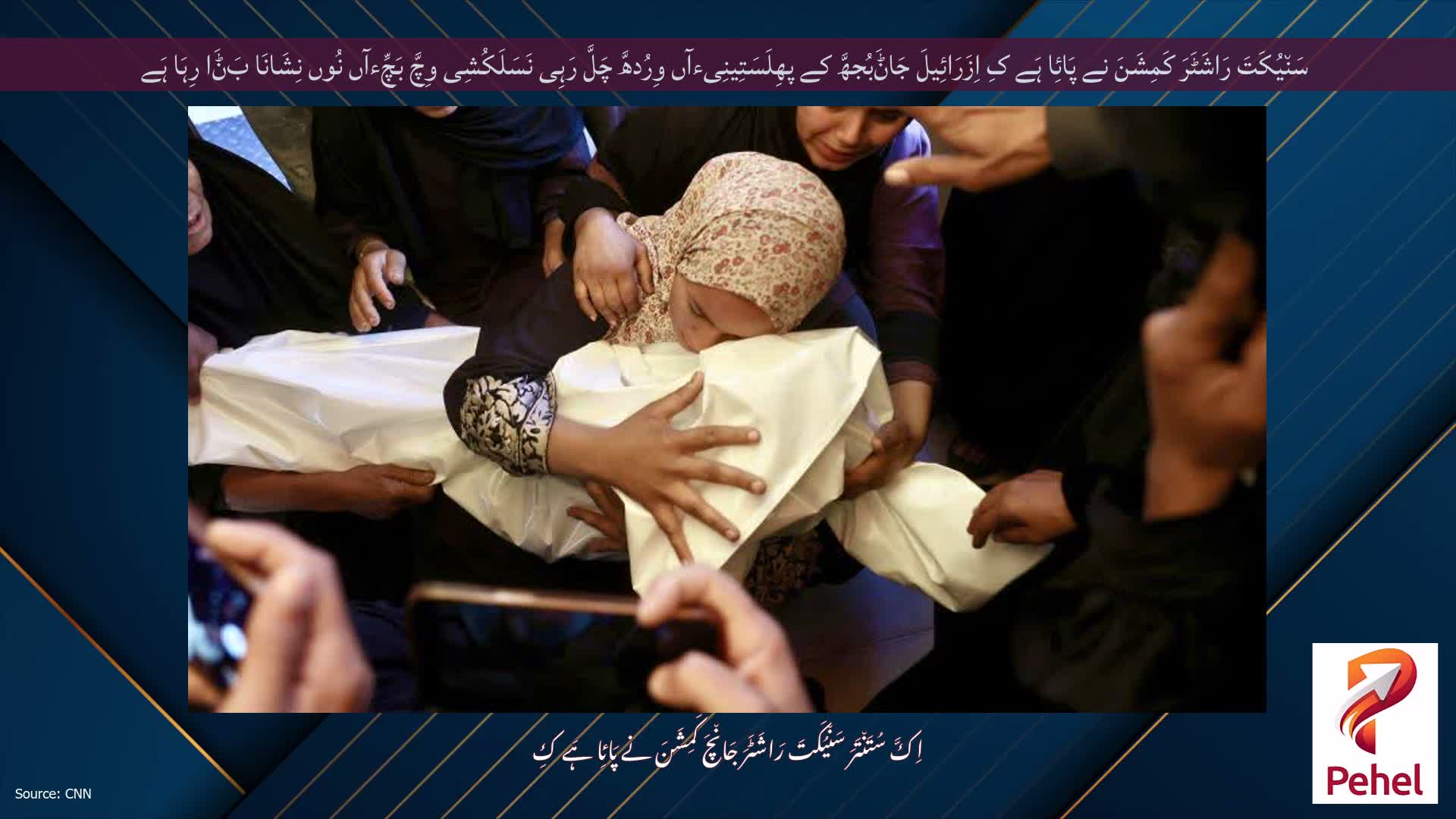 سَن٘یُکَتَ رَاشَٹَرَ کَمِشَنَ نے پَائِا ہَے کِ اِزَرَائِیلَ جَاݨَبُجھَّ کے پھِلَسَتِینِیءآں وِرُدھَّ چَلَّ رَہِی نَسَلَکُشِی وِچَّ بَچِّءآں نُوں نِشَانَا بَݨَا رِہَا ہَے