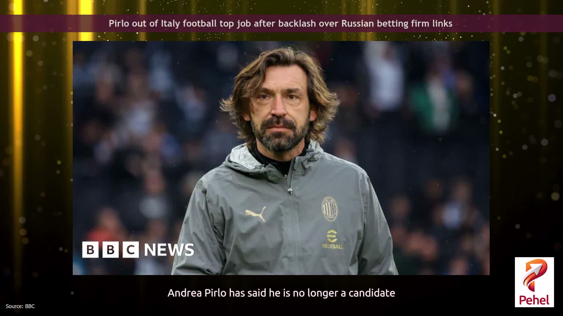 Pirlo out of Italy football top job after backlash over Russian betting firm links