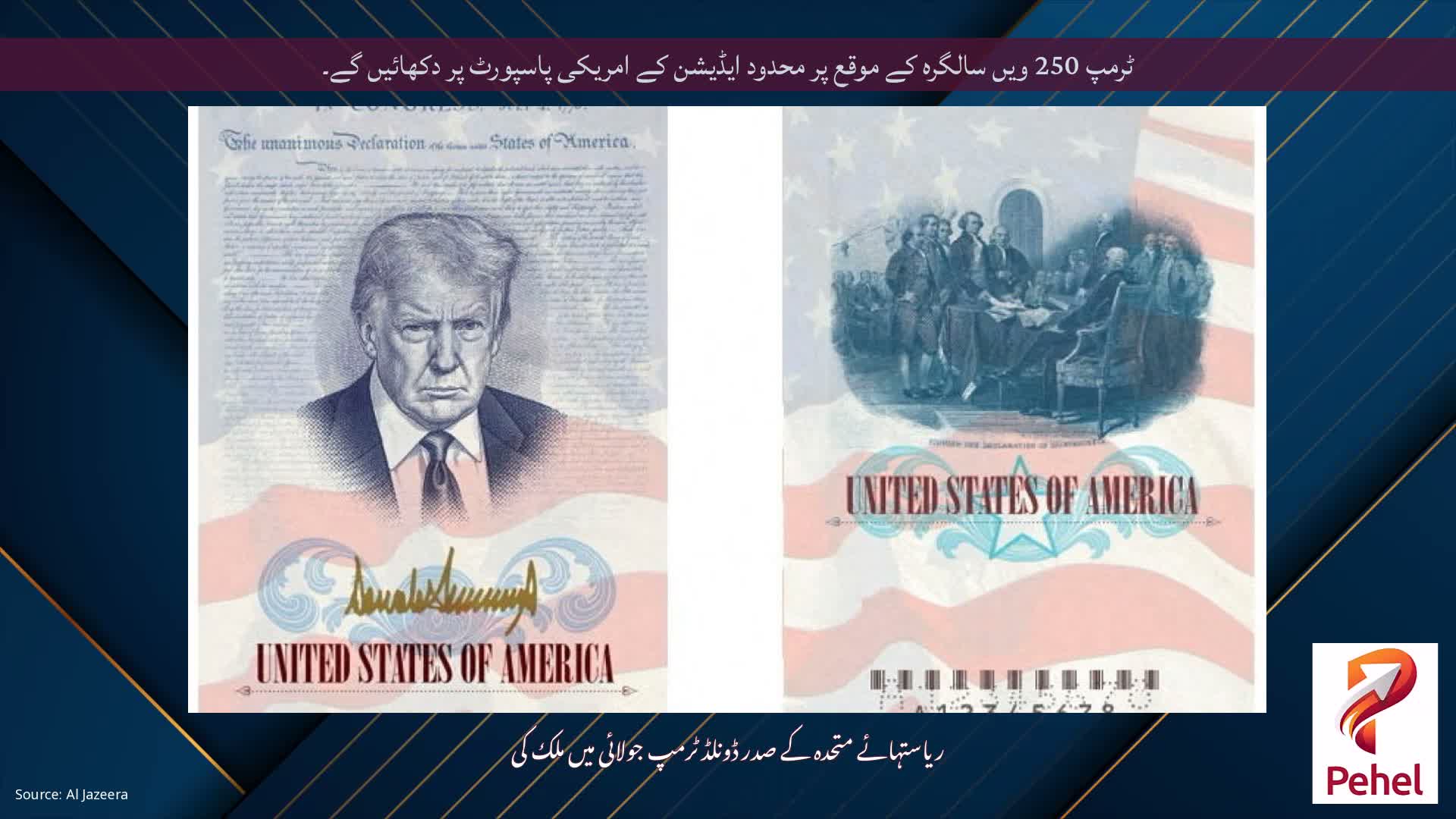 ٹرمپ 250 ویں سالگرہ کے موقع پر محدود ایڈیشن کے امریکی پاسپورٹ پر دکھائیں گے۔