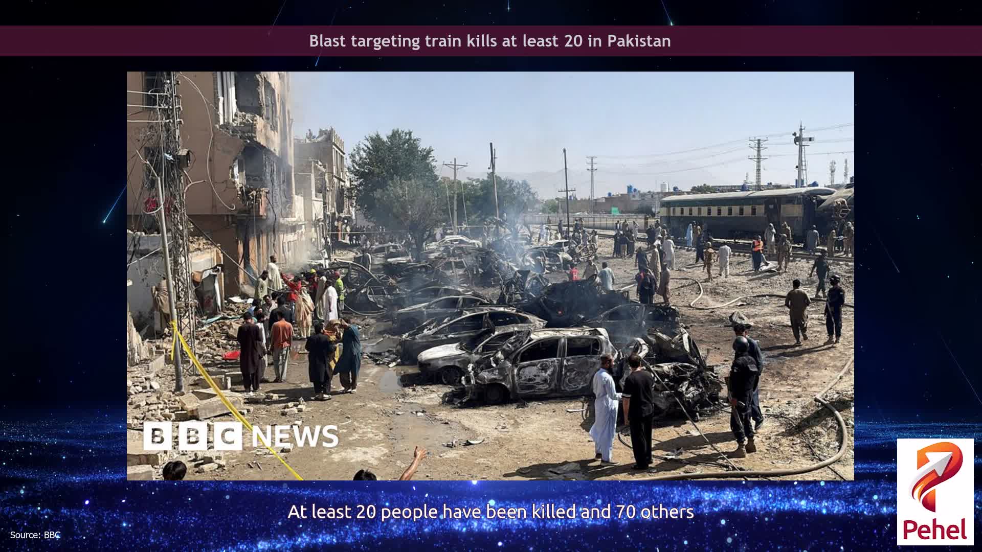 Blast targeting train kills at least 20 in Pakistan