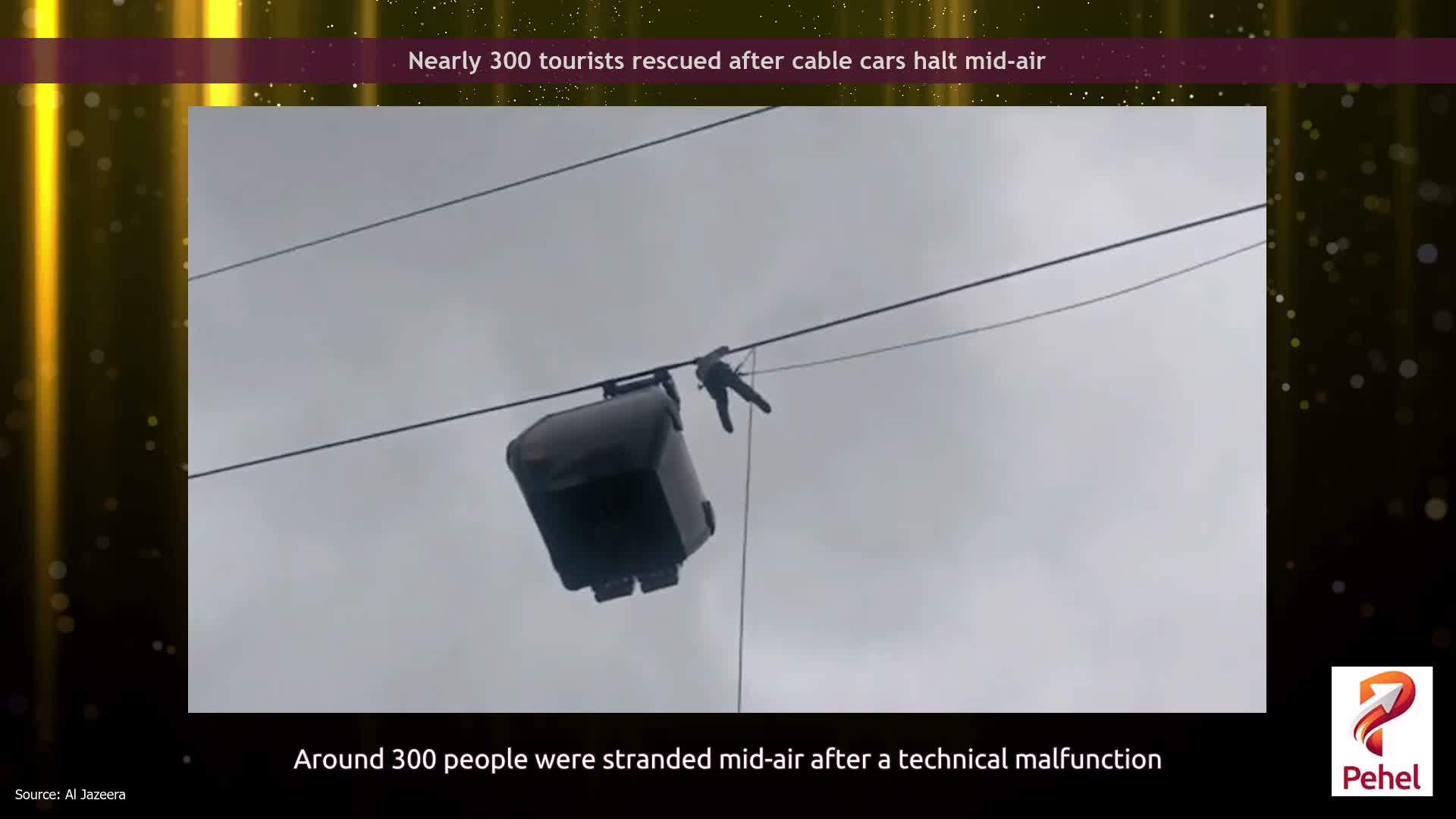 Nearly 300 tourists rescued after cable cars halt mid-air