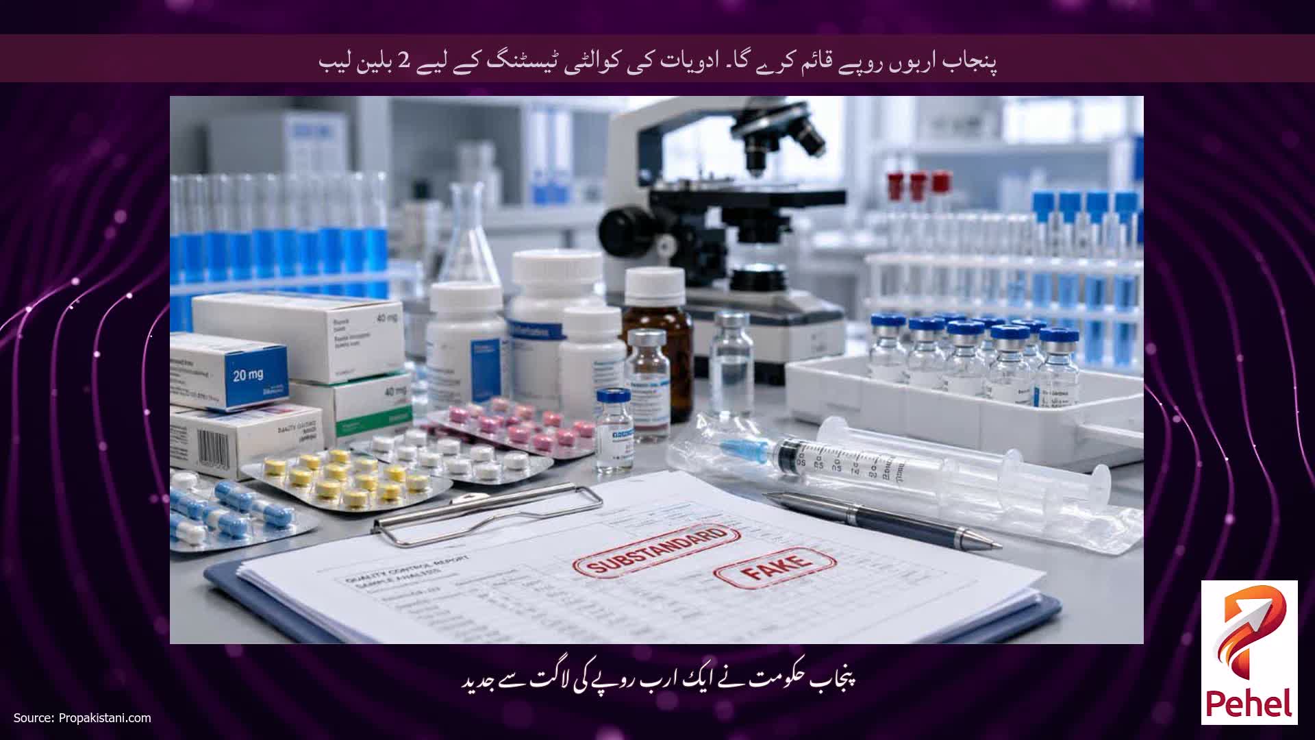پنجاب اربوں روپے قائم کرے گا۔ ادویات کی کوالٹی ٹیسٹنگ کے لیے 2 بلین لیب