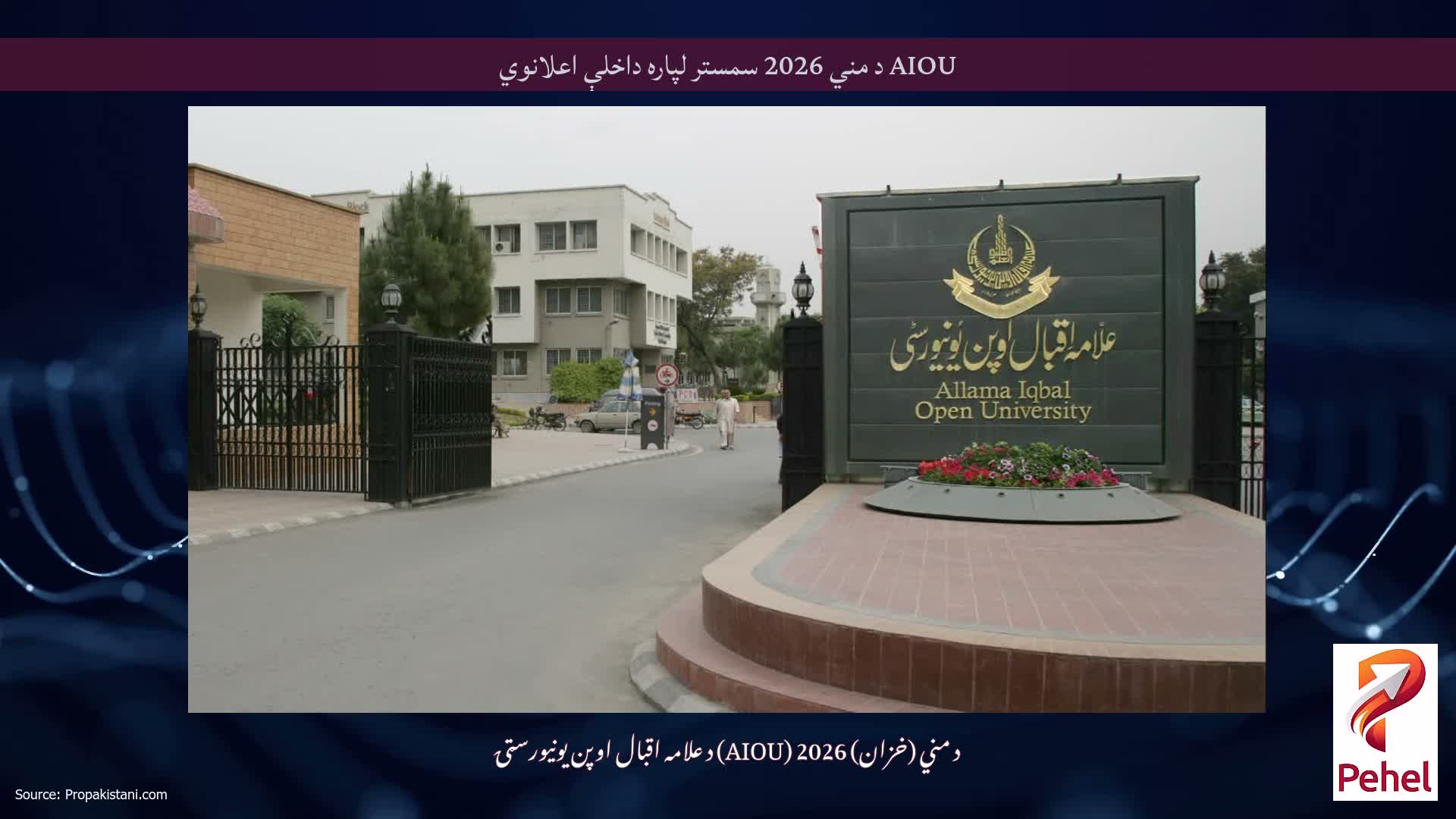 AIOU د مني 2026 سمستر لپاره داخلې اعلانوي