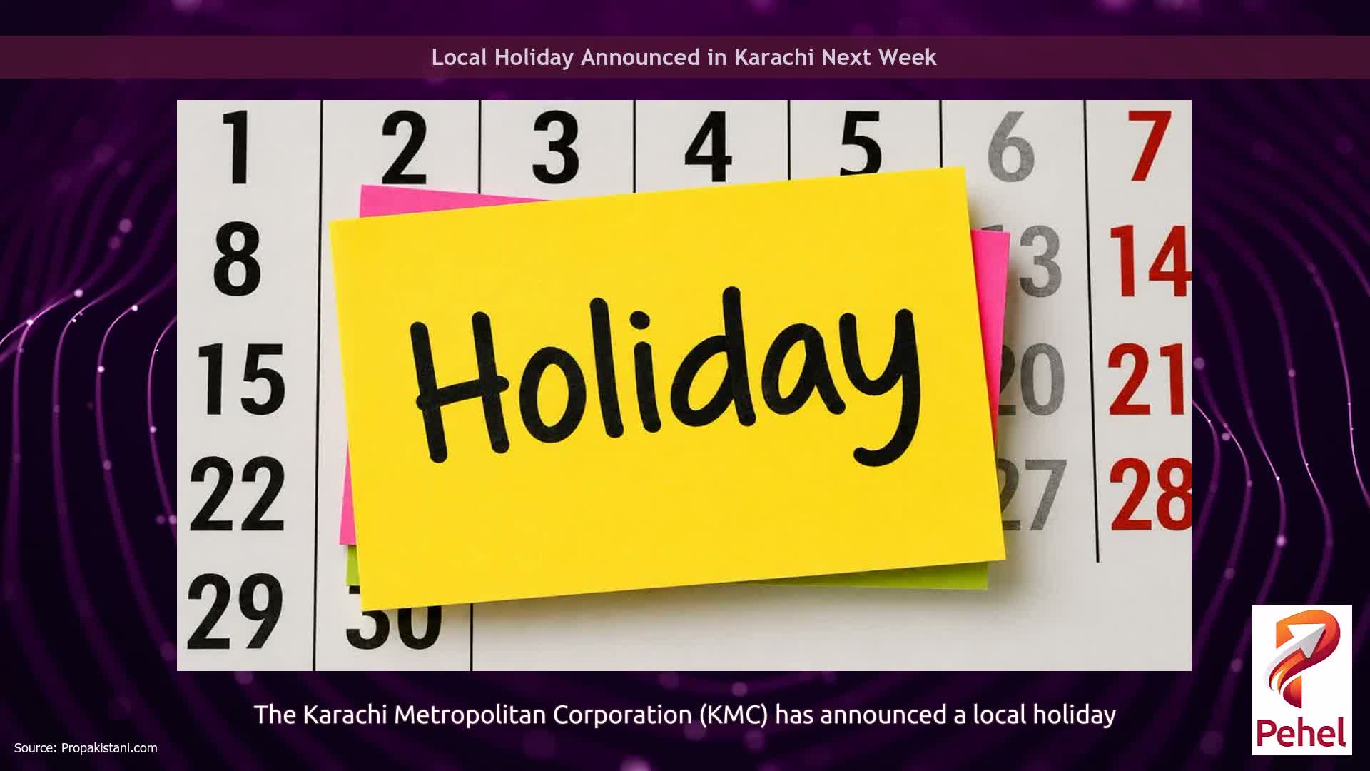 Local Holiday Announced in Karachi Next Week