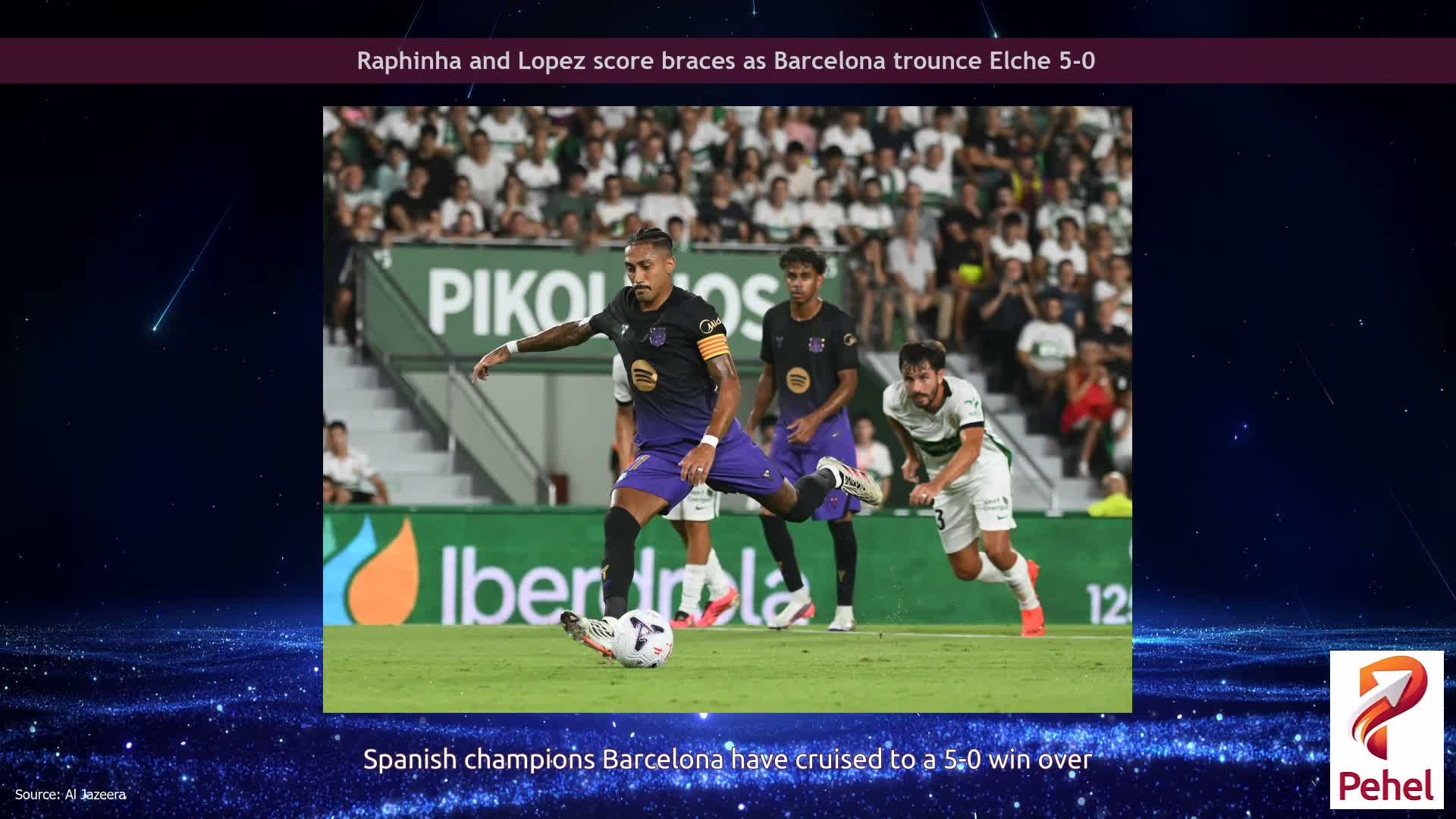 Raphinha and Lopez score braces as Barcelona trounce Elche 5-0