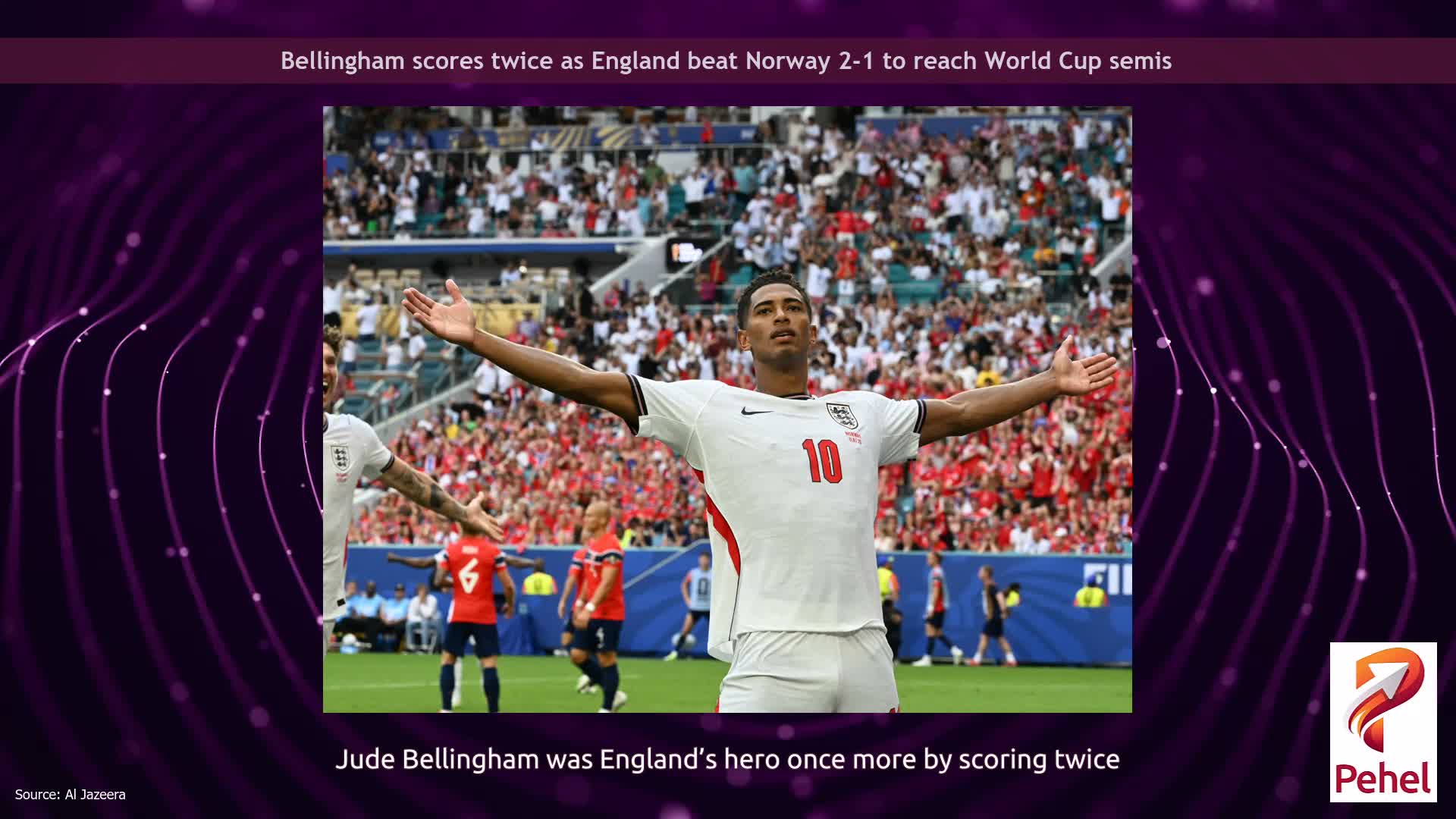 Bellingham scores twice as England beat Norway 2-1 to reach World Cup semis