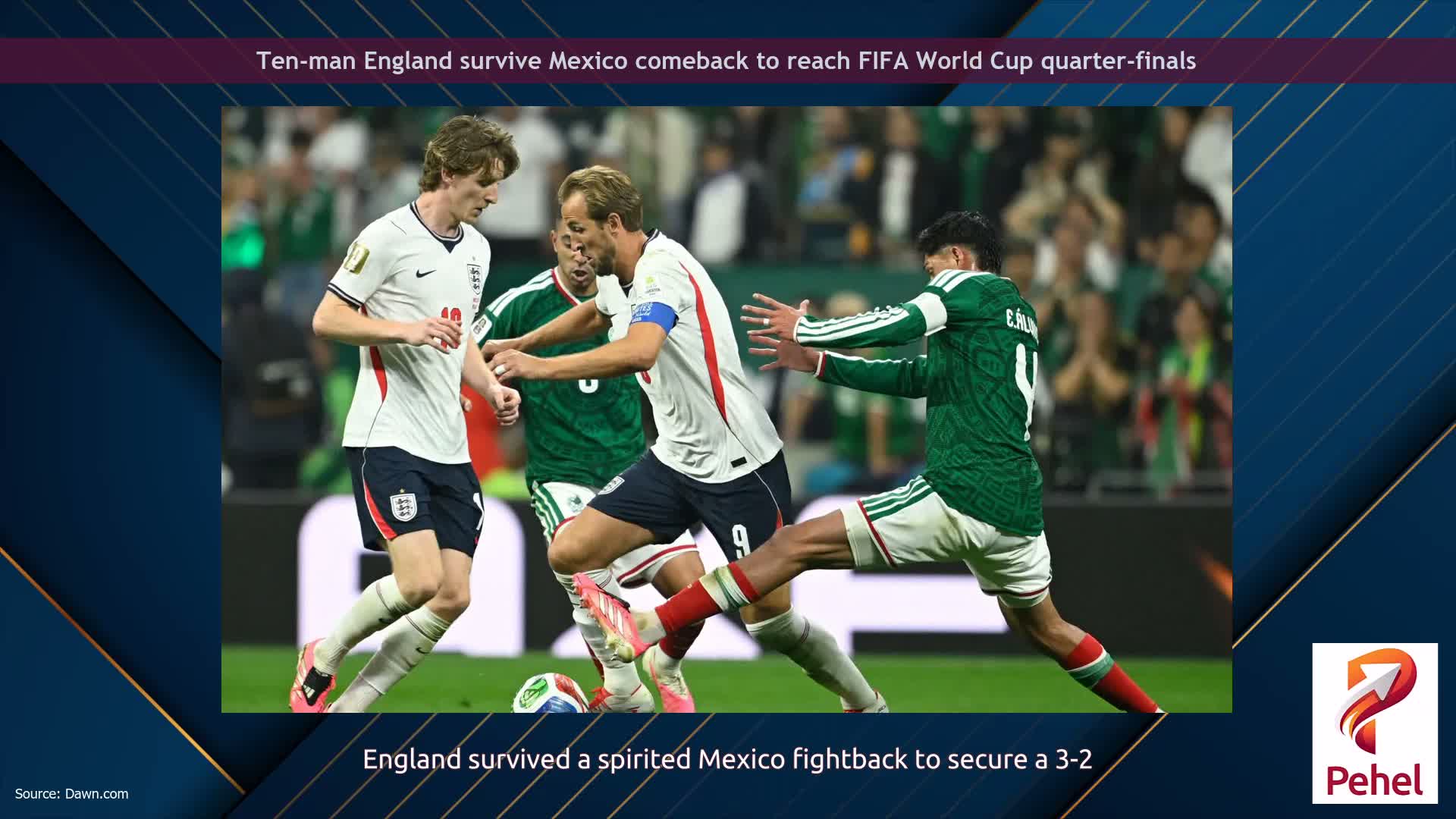 Ten-man England survive Mexico comeback to reach FIFA World Cup quarter-finals