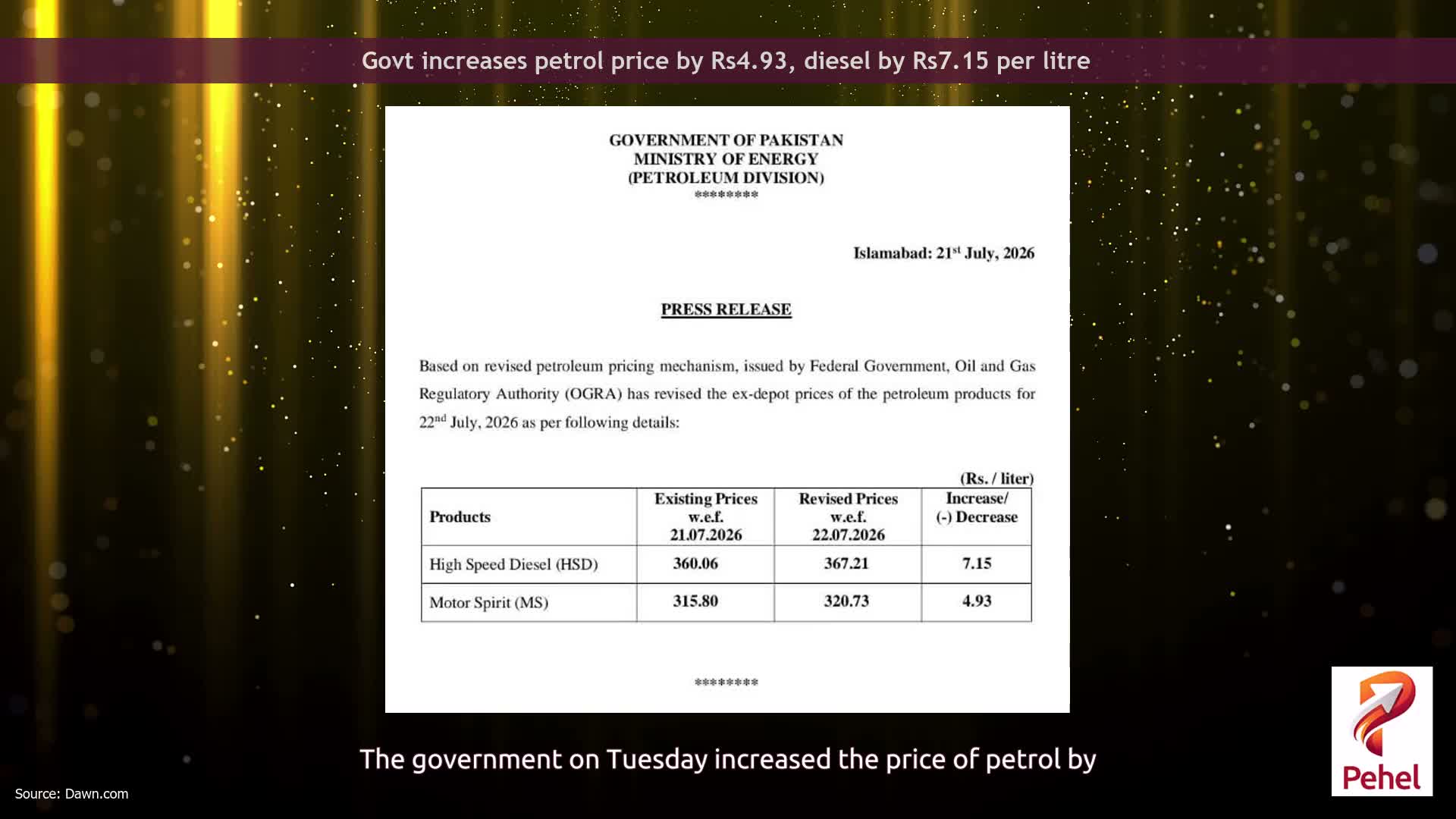 Govt increases petrol price by Rs4.93, diesel by Rs7.15 per litre