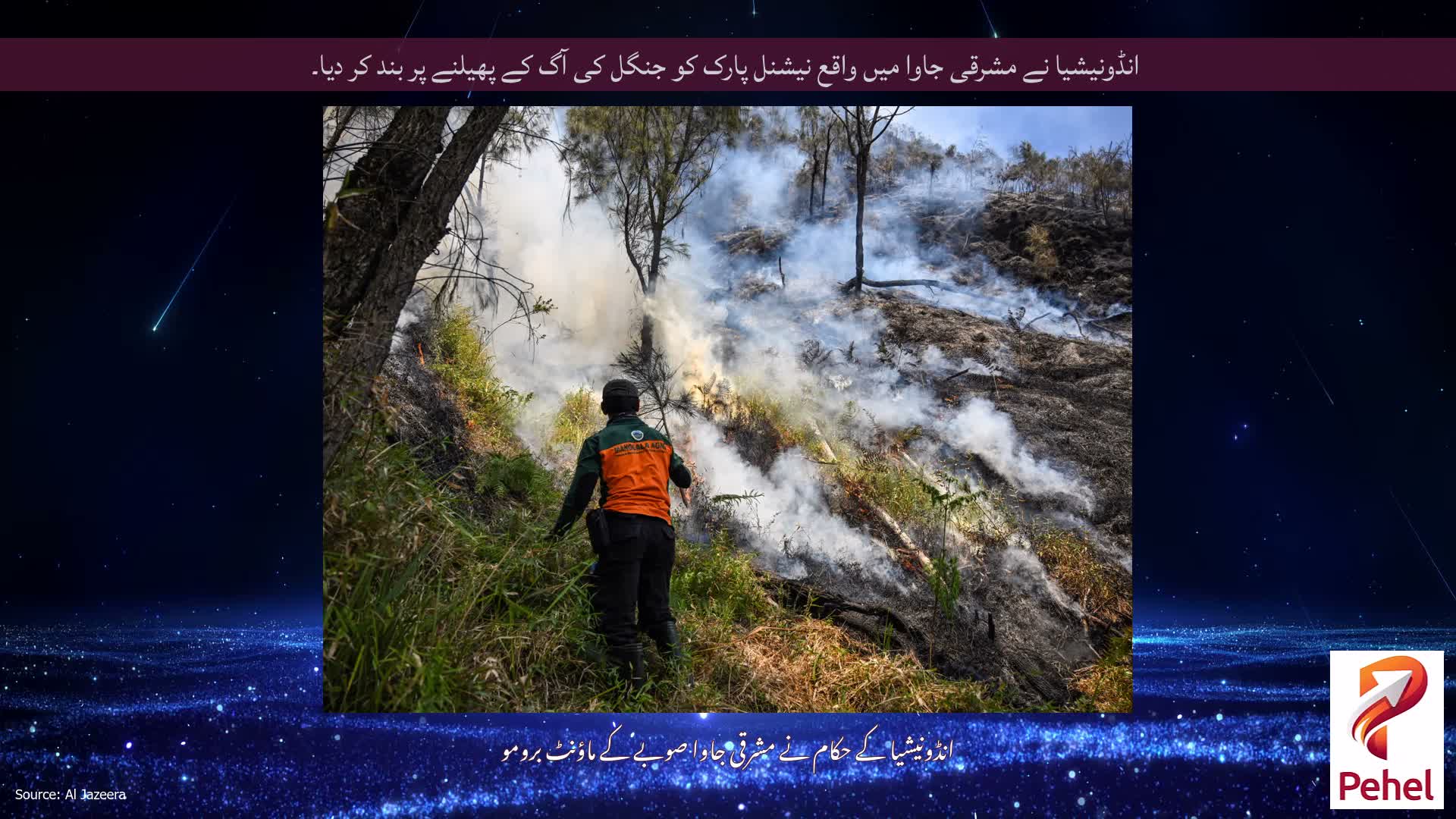 انڈونیشیا نے مشرقی جاوا میں واقع نیشنل پارک کو جنگل کی آگ کے پھیلنے پر بند کر دیا۔