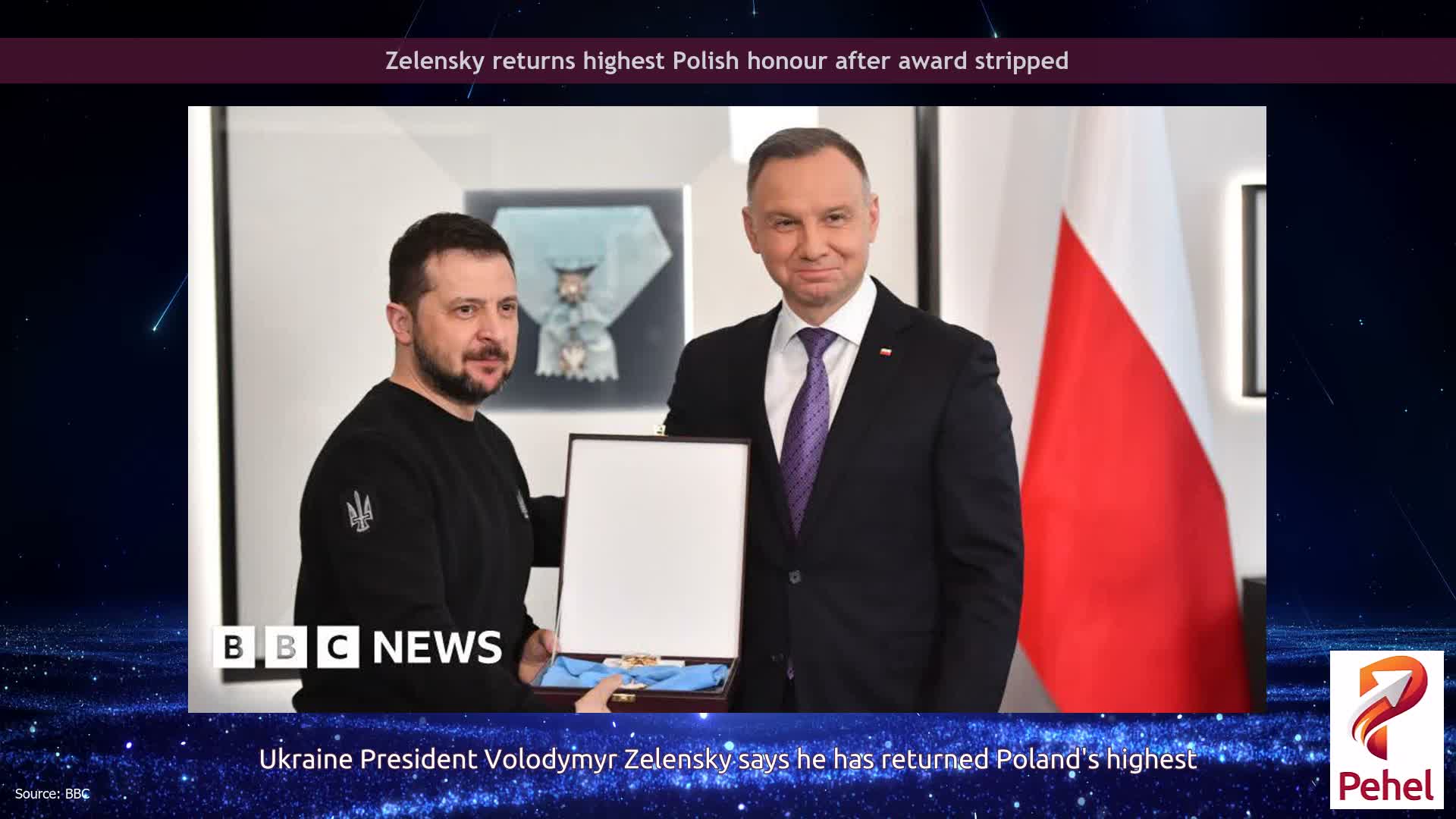 Zelensky returns highest Polish honour after award stripped