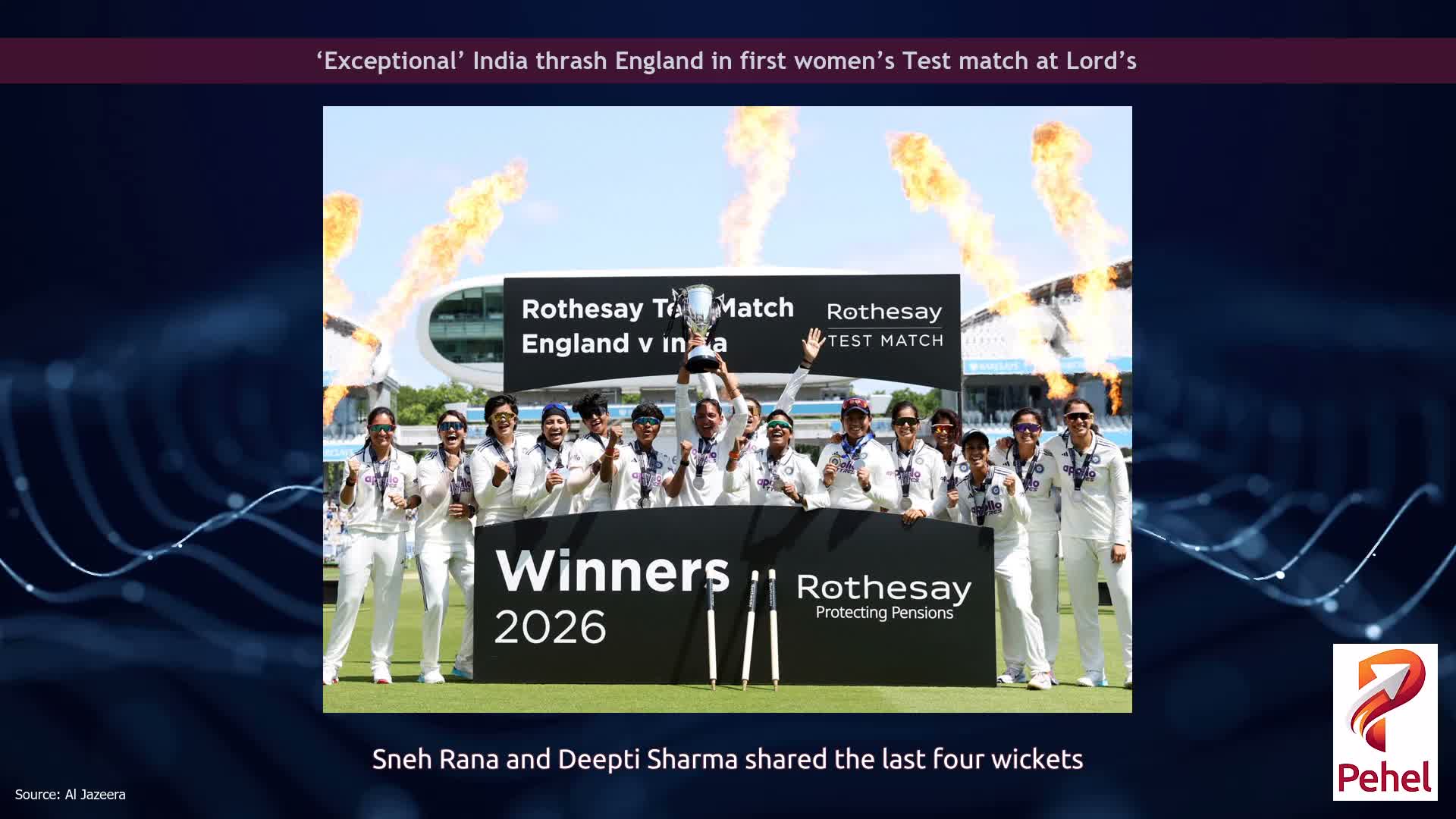 ‘Exceptional’ India thrash England in first women’s Test match at Lord’s