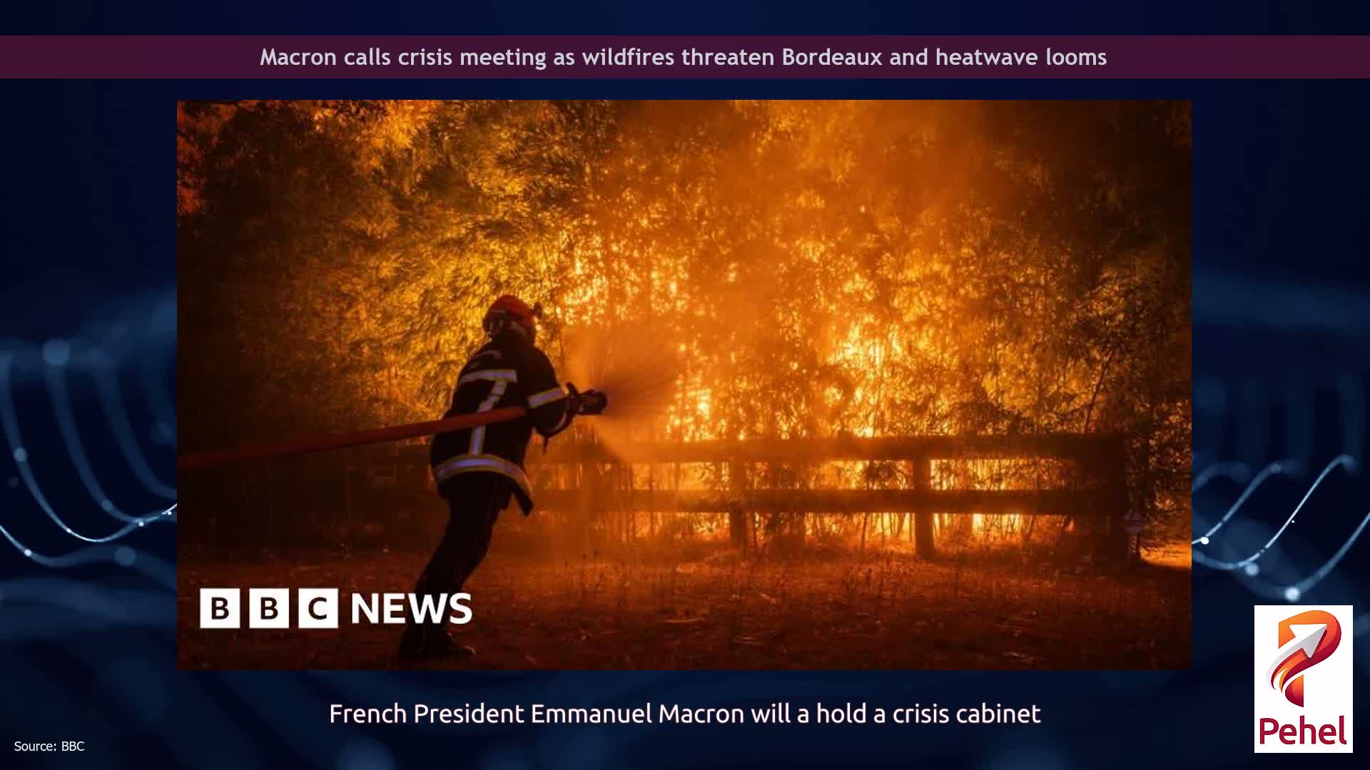 Macron calls crisis meeting as wildfires threaten Bordeaux and heatwave looms