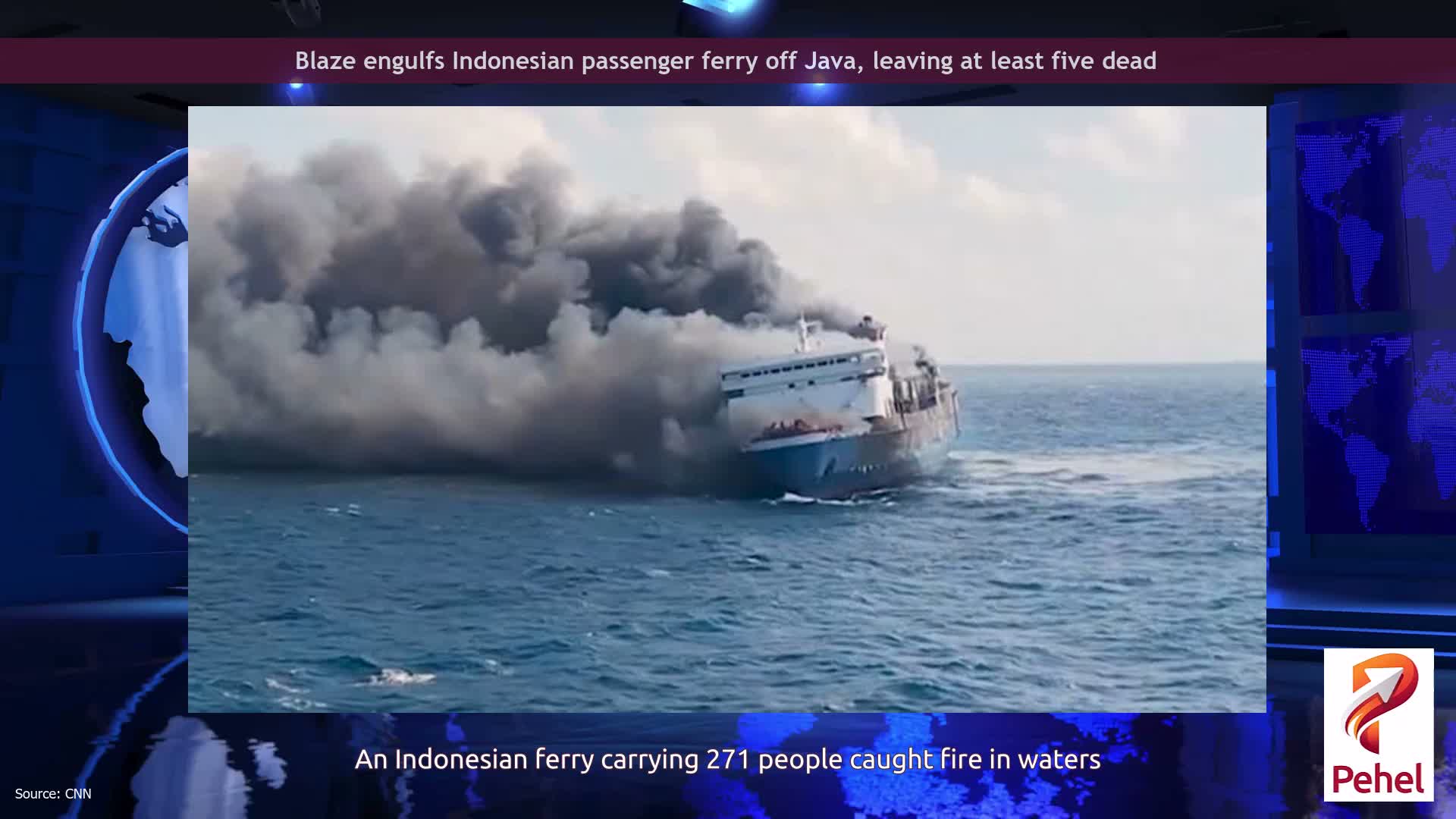 Blaze engulfs Indonesian passenger ferry off Java, leaving at least five dead