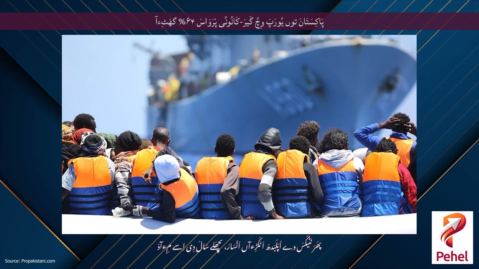 پَاکِسَتَانَ توں یُورَپَ وِچَّ گَیرَ-کَانُونِّی پْرَوَاسَ ۶۴% گھَٹِءآ