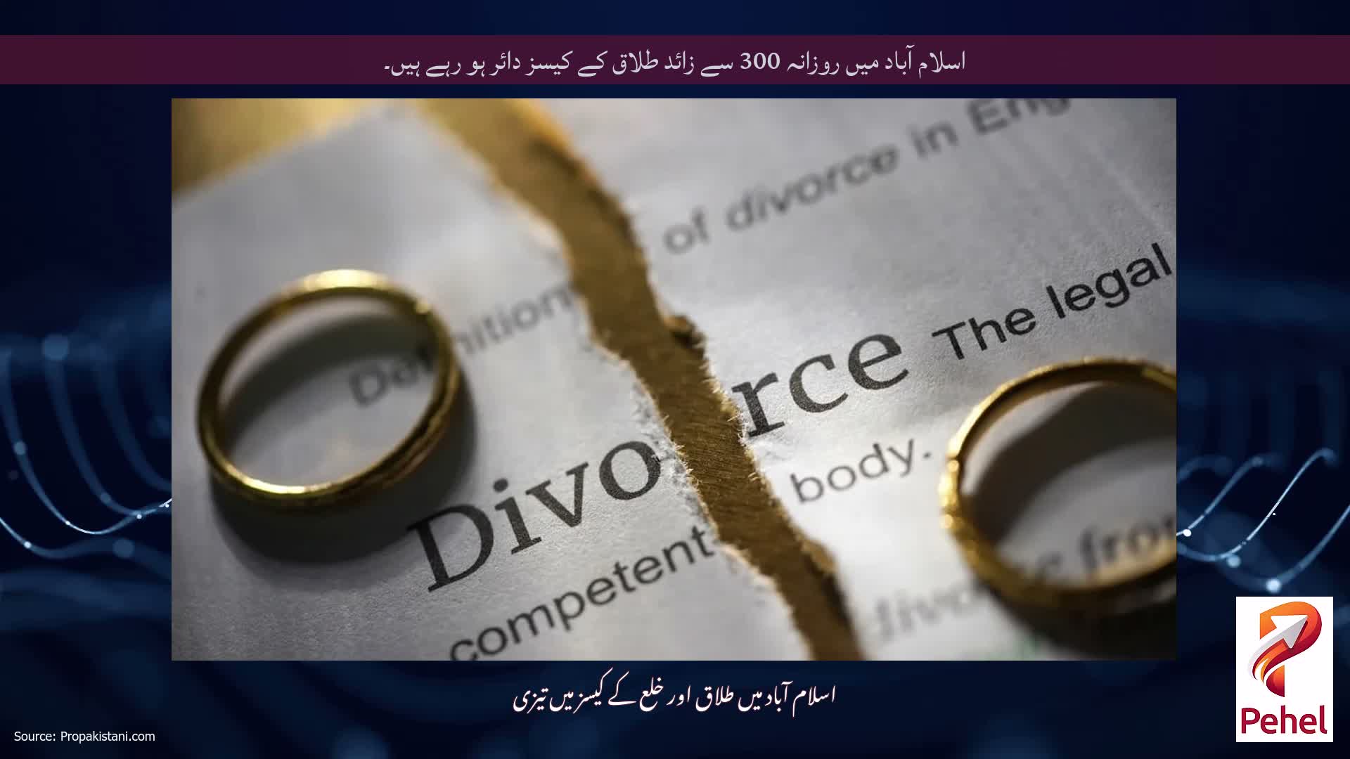 اسلام آباد میں روزانہ 300 سے زائد طلاق کے کیسز دائر ہو رہے ہیں۔
