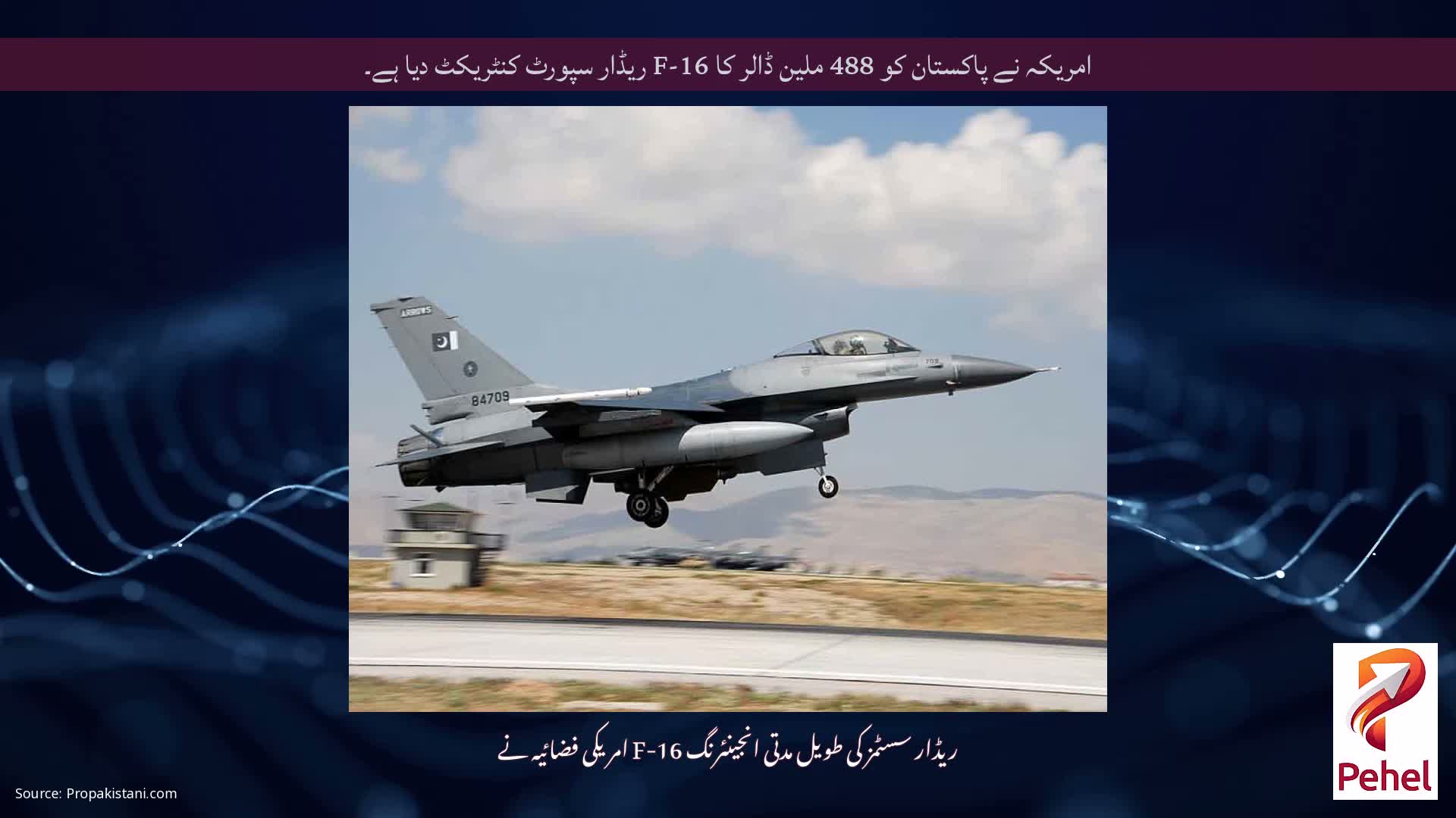 امریکہ نے پاکستان کو 488 ملین ڈالر کا F-16 ریڈار سپورٹ کنٹریکٹ دیا ہے۔
