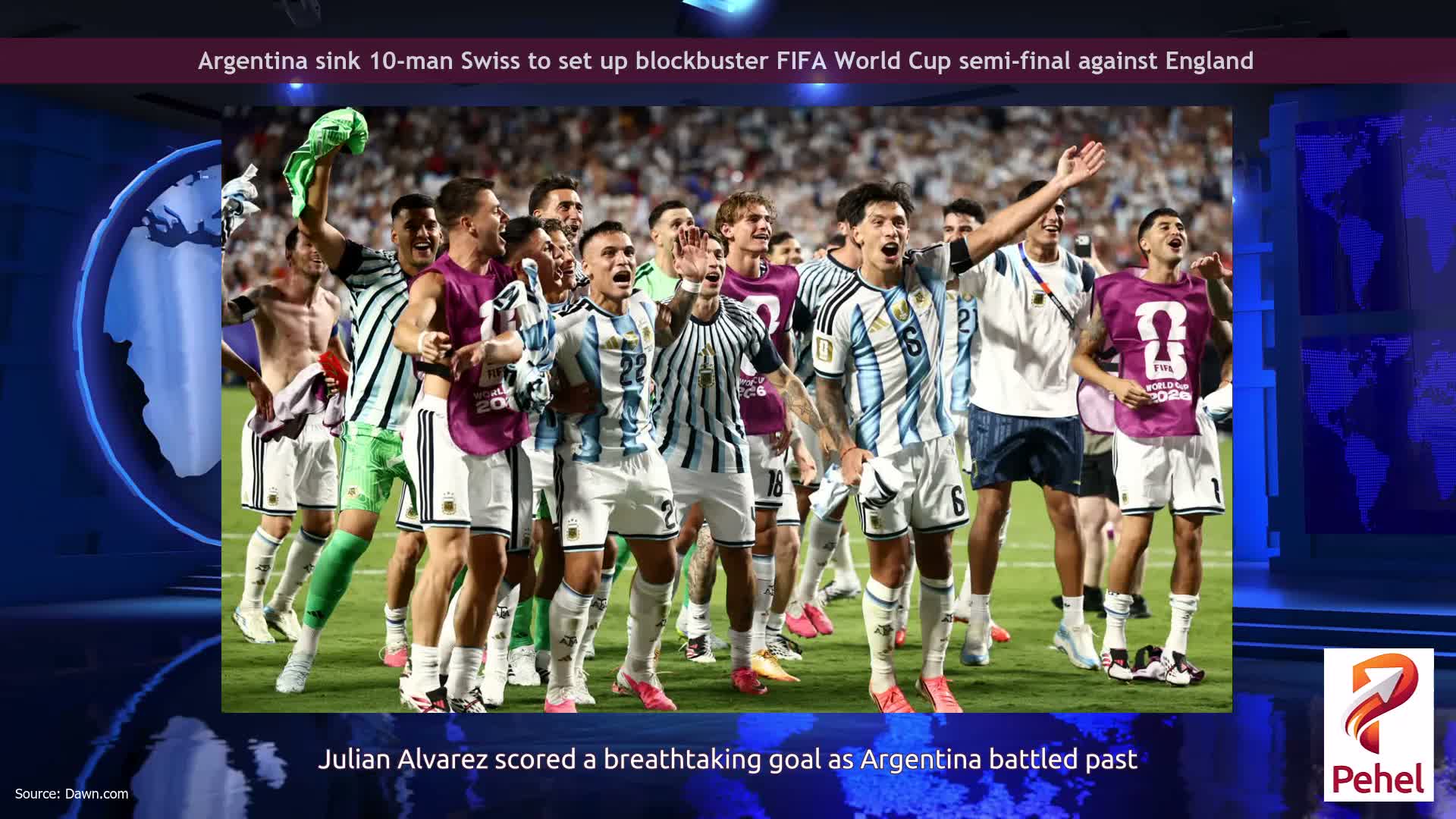 Argentina sink 10-man Swiss to set up blockbuster FIFA World Cup semi-final against England
