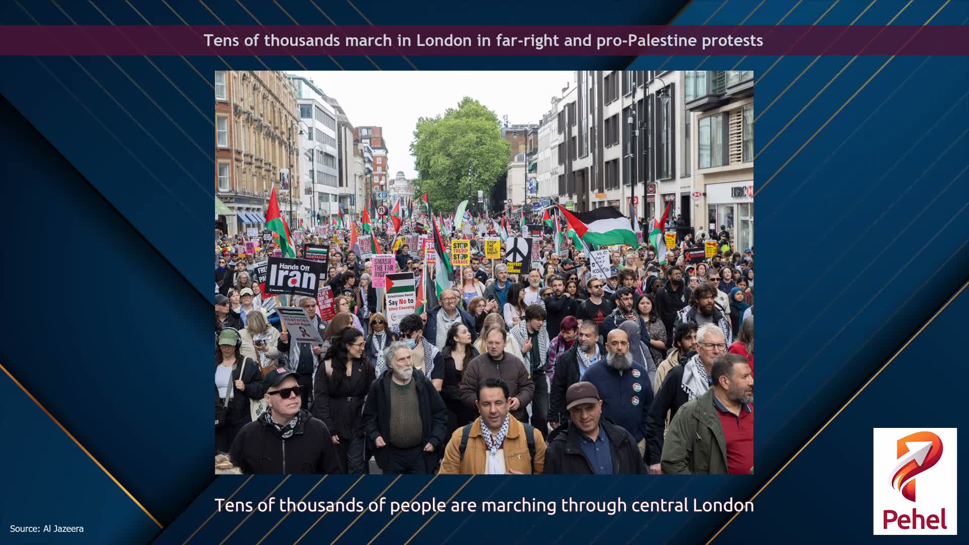 Tens of thousands march in London in far-right and pro-Palestine protests