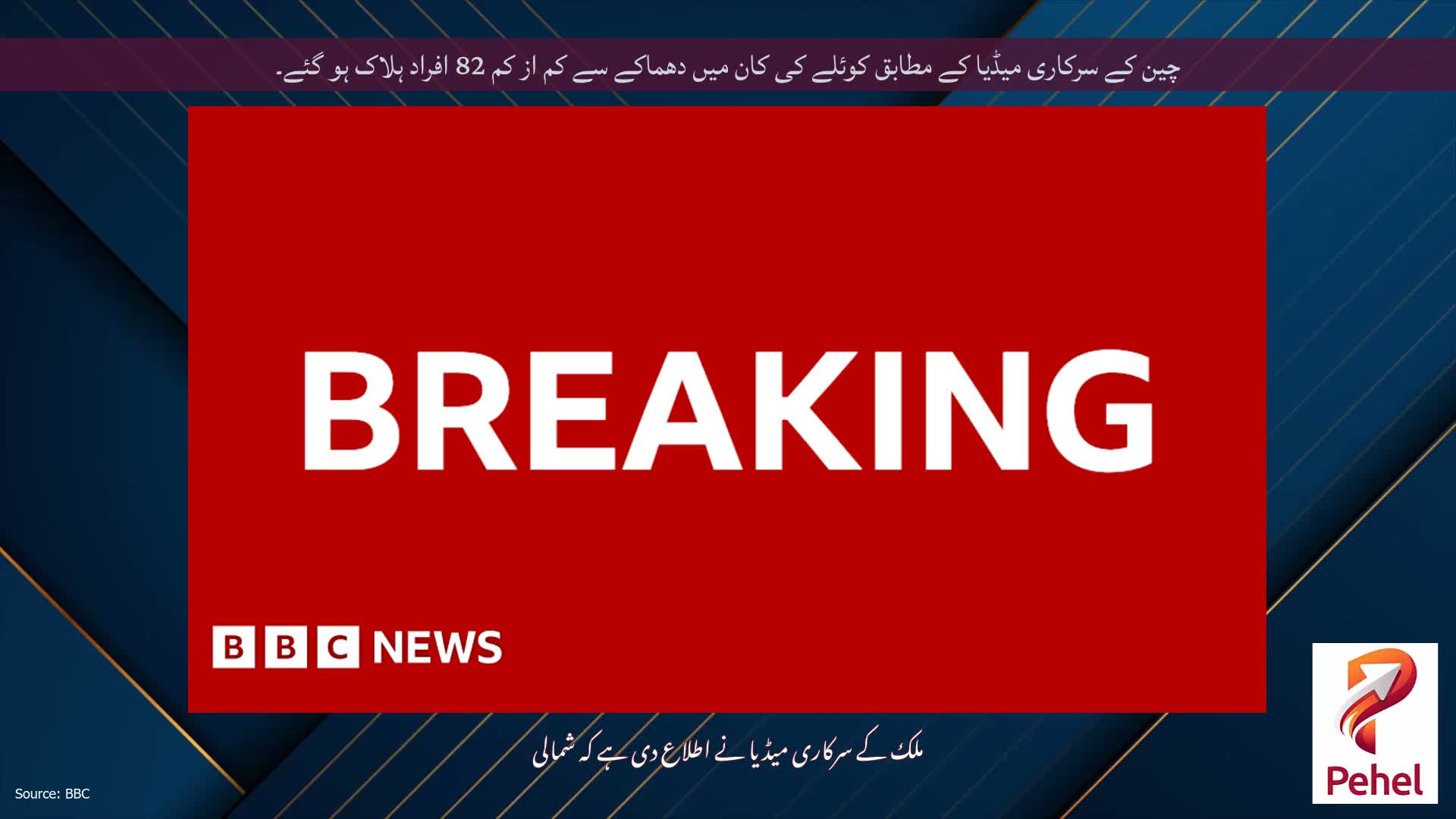 چین کے سرکاری میڈیا کے مطابق کوئلے کی کان میں دھماکے سے کم از کم 82 افراد ہلاک ہو گئے۔