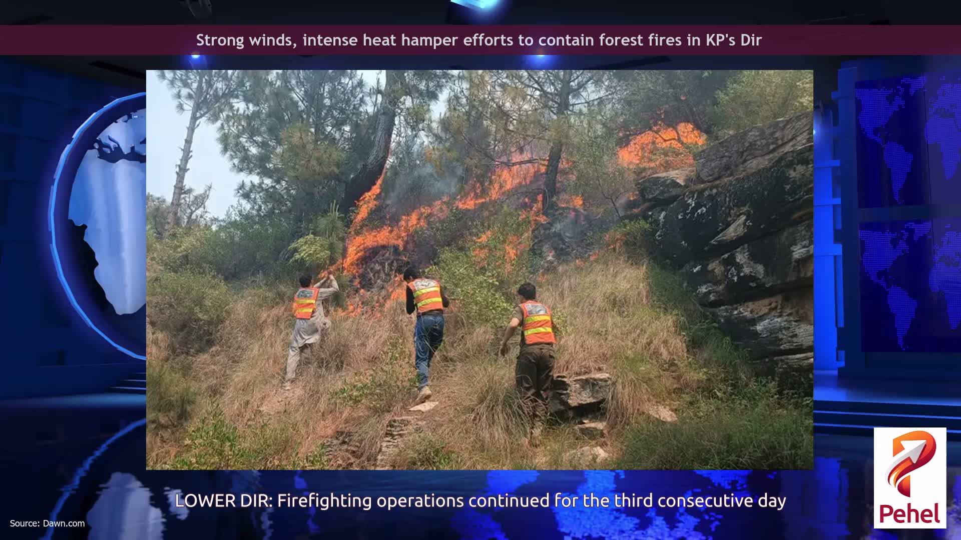 Strong winds, intense heat hamper efforts to contain forest fires in KP's Dir