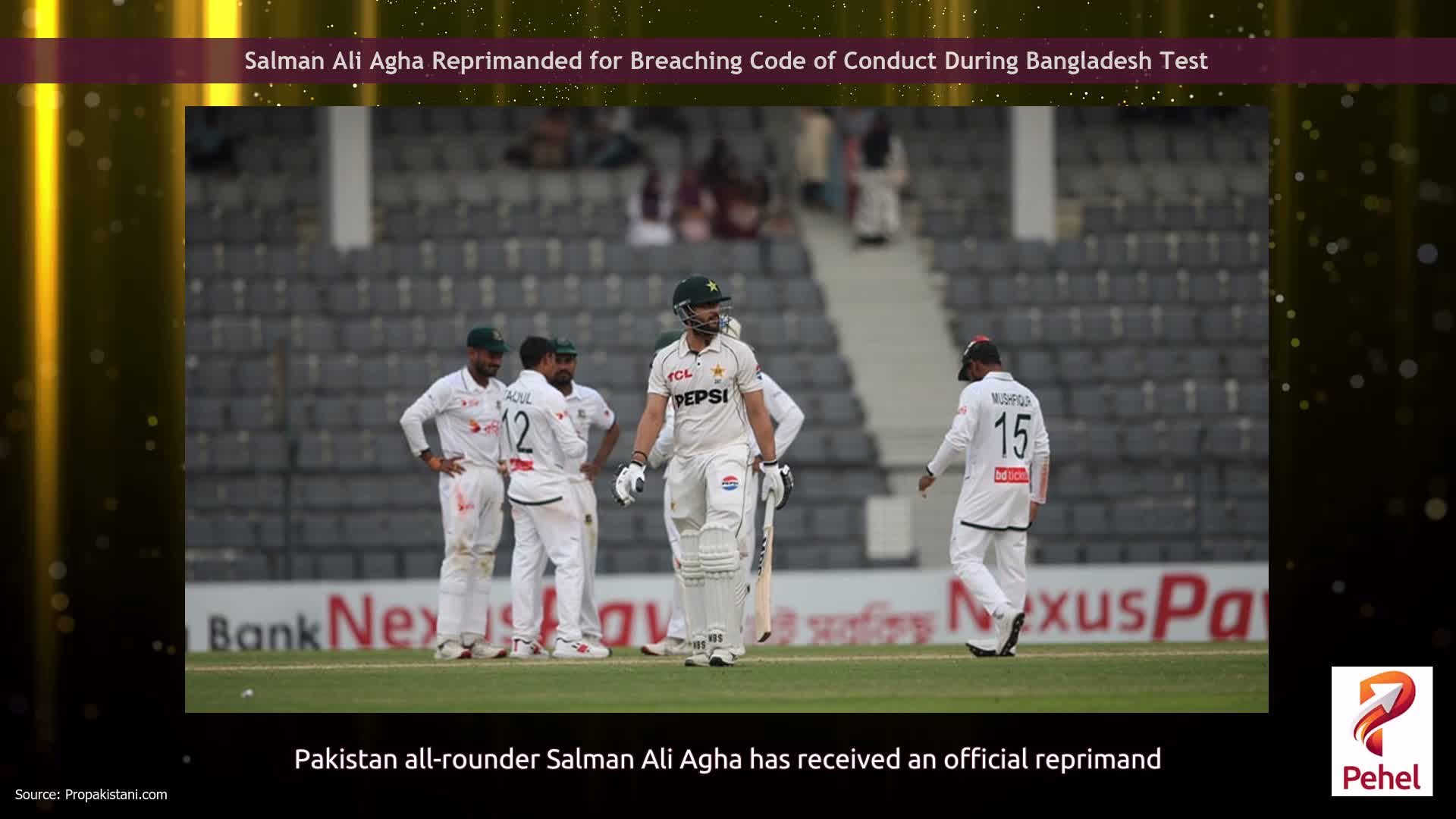 Salman Ali Agha Reprimanded for Breaching Code of Conduct During Bangladesh Test