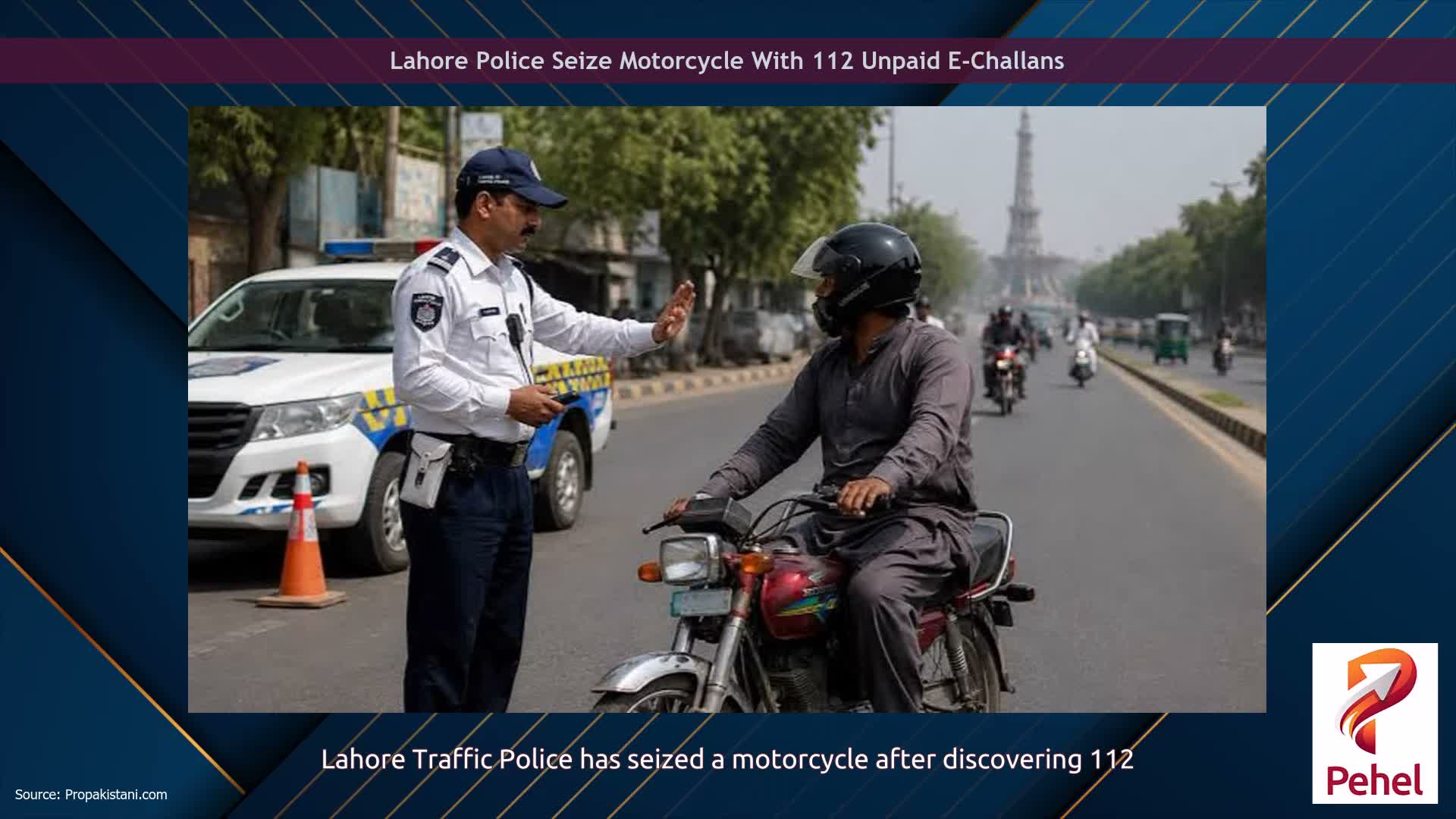 Lahore Police Seize Motorcycle With 112 Unpaid E-Challans