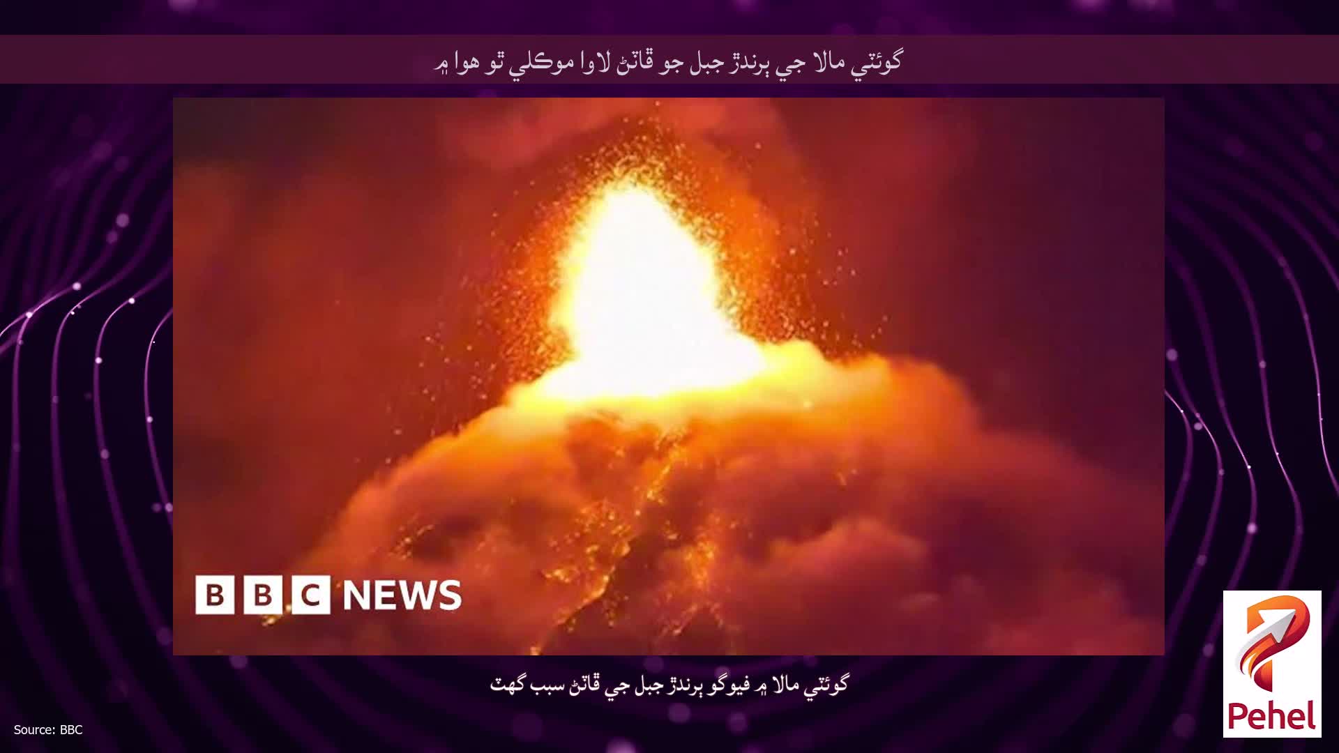 گوئٽي مالا جي ٻرندڙ جبل جو ڦاٽڻ لاوا موڪلي ٿو هوا ۾