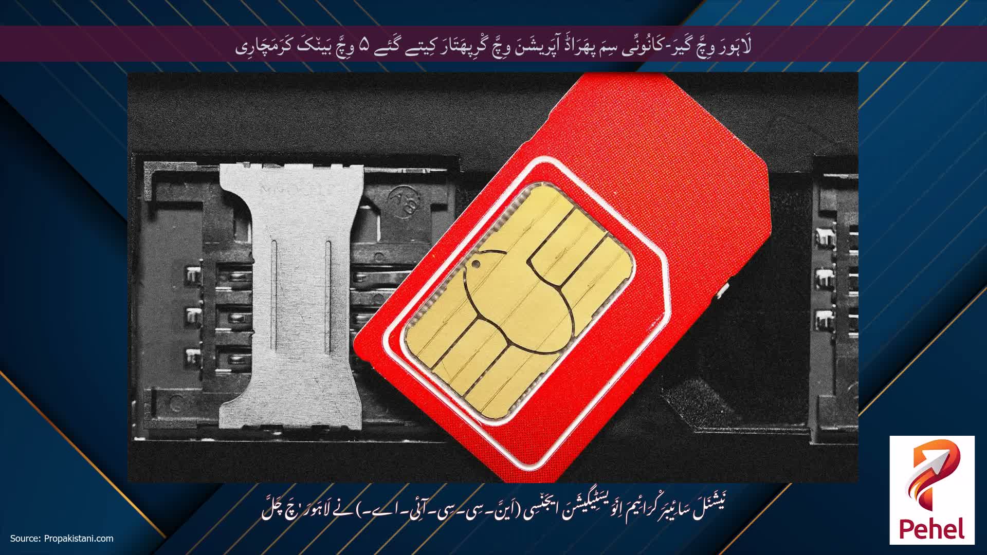 لَاہَورَ وِچَّ گَیرَ-کَانُونِّی سِمَ پھَرَاڈَ آپَریشَنَ وِچَّ گْرِپھَتَارَ کِیتے گَئے ۵ وِچَّ بَین٘کَ کَرَمَچَارِی
