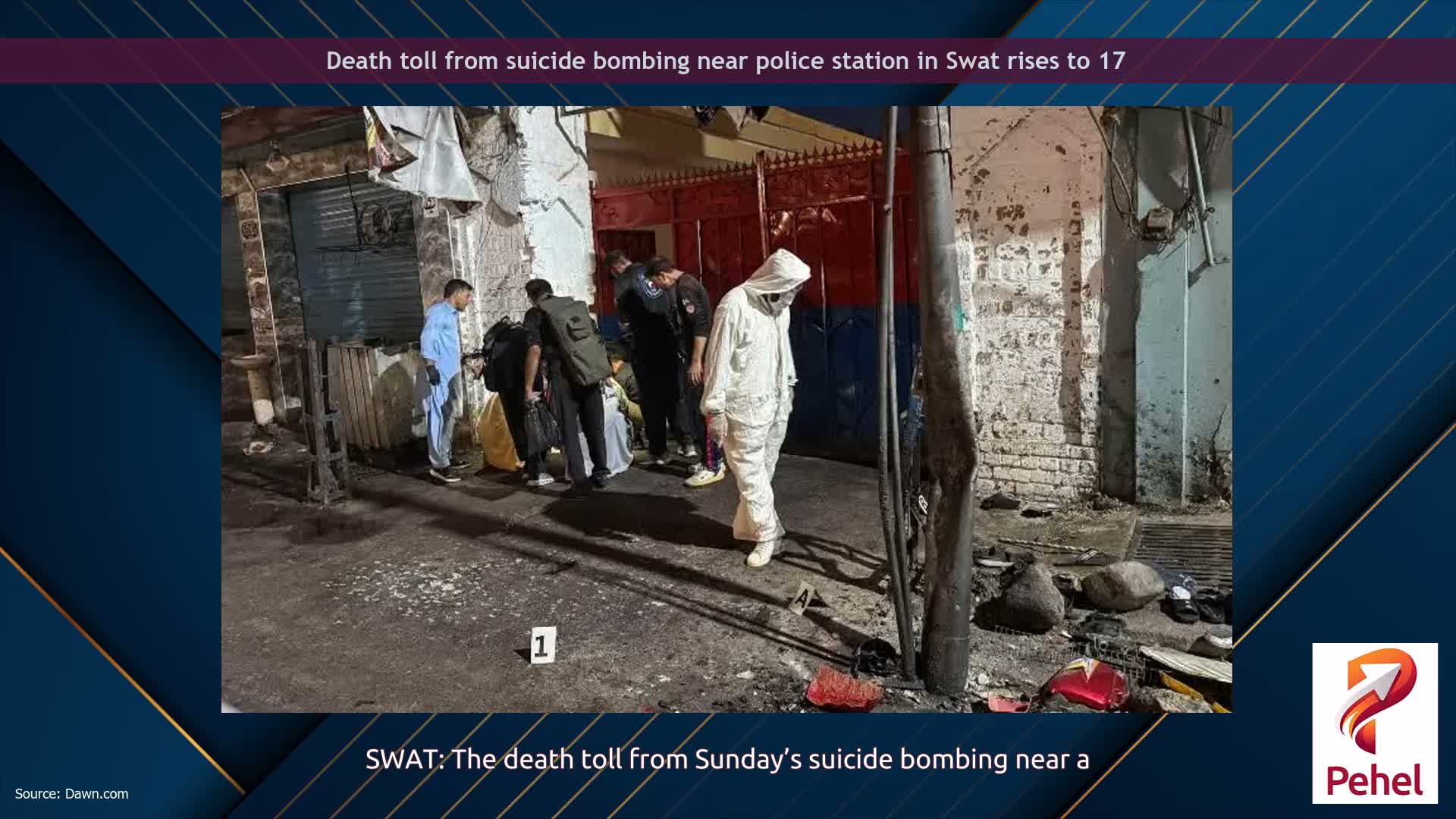 Death toll from suicide bombing near police station in Swat rises to 17