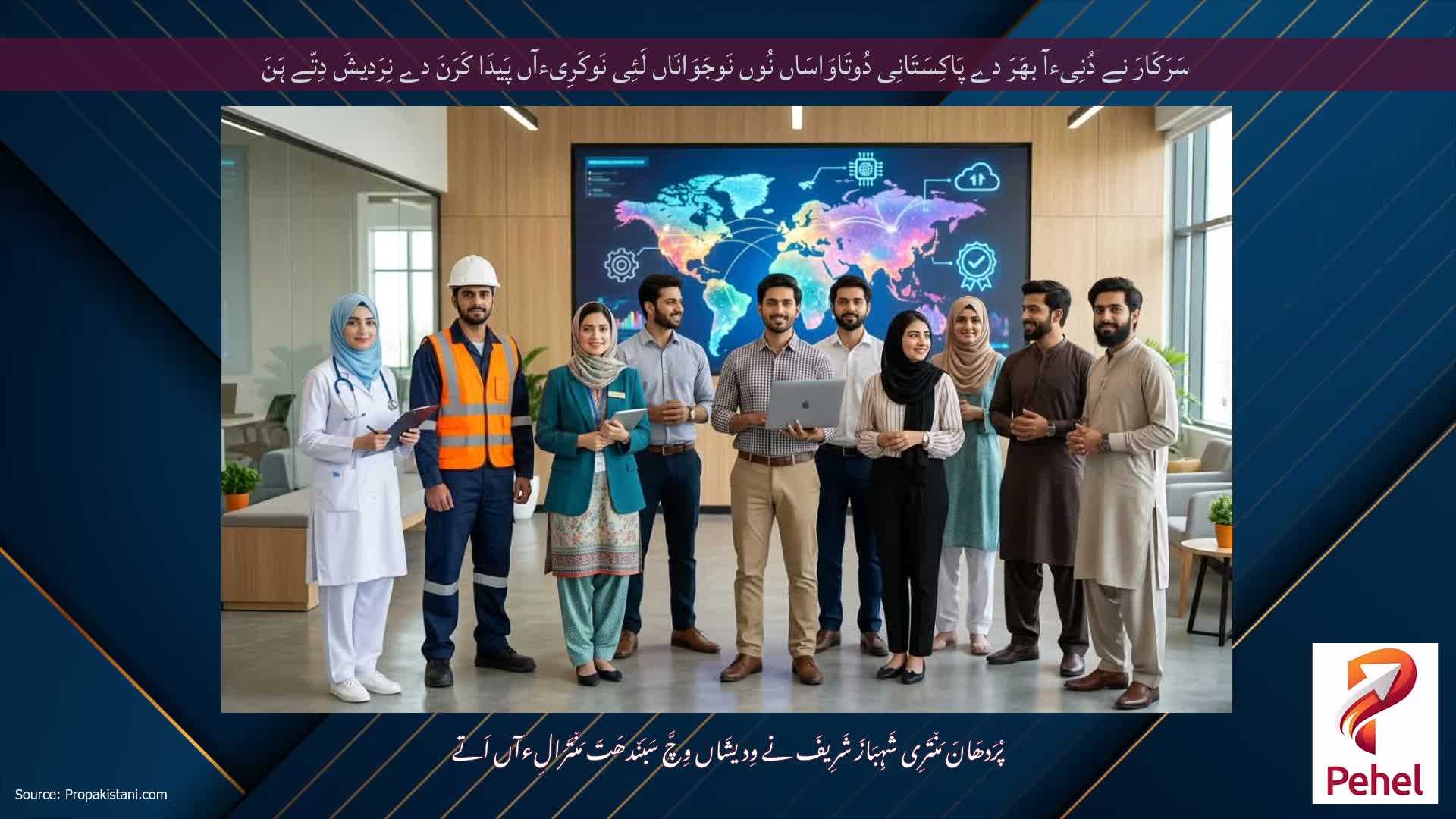سَرَکَارَ نے دُنِیءآ بھَرَ دے پَاکِسَتَانِی دُوتَاوَاسَاں نُوں نَوجَوَانَاں لَئِی نَوکَرِیءآں پَیدَا کَرَنَ دے نِرَدیشَ دِتّے ہَنَ