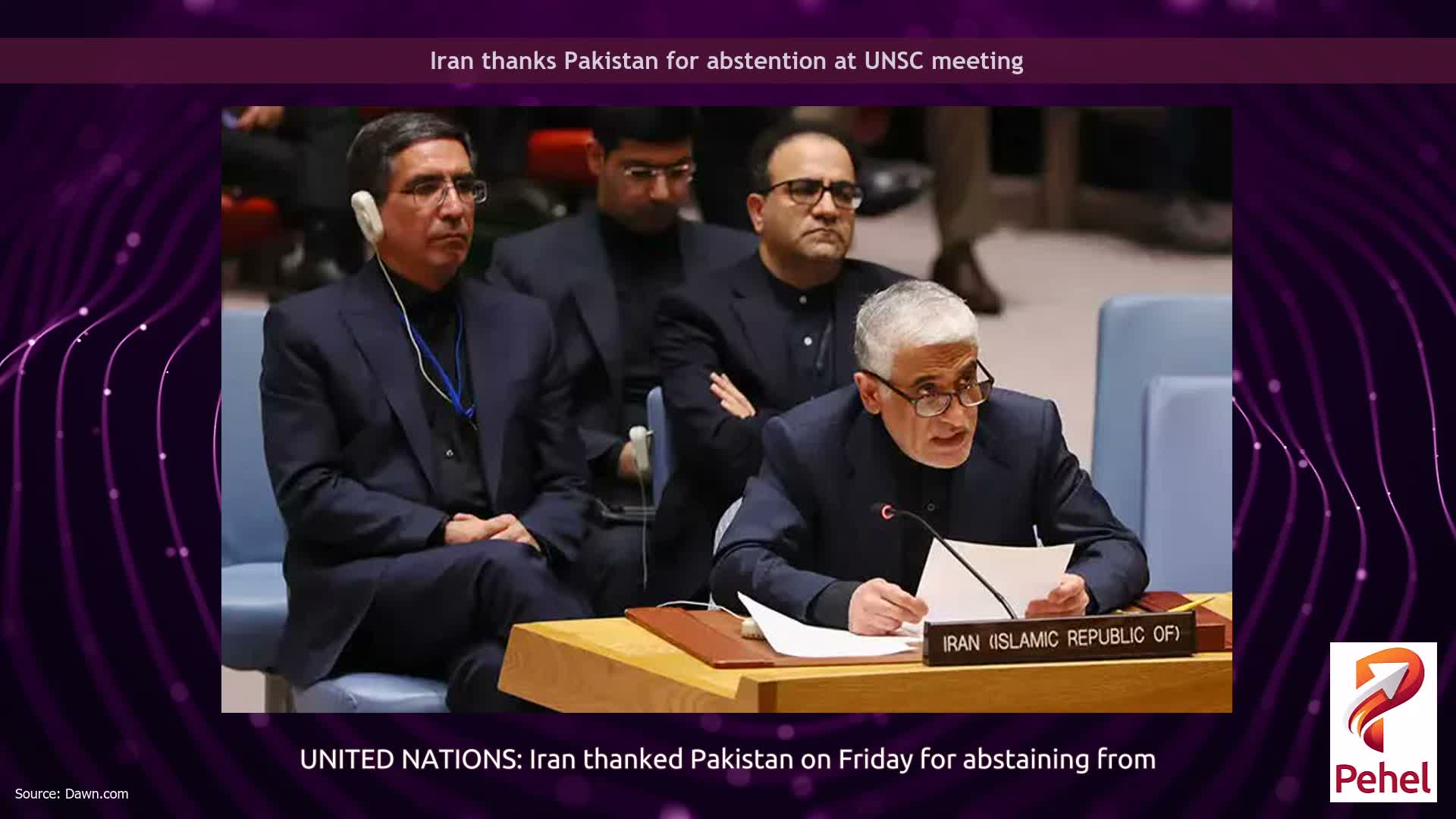 Iran thanks Pakistan for abstention at UNSC meeting