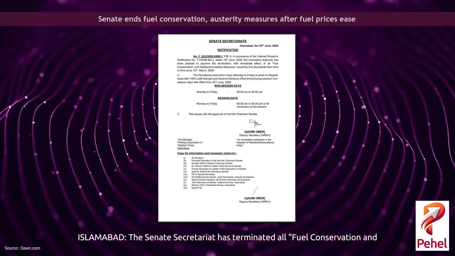 Senate ends fuel conservation, austerity measures after fuel prices ease