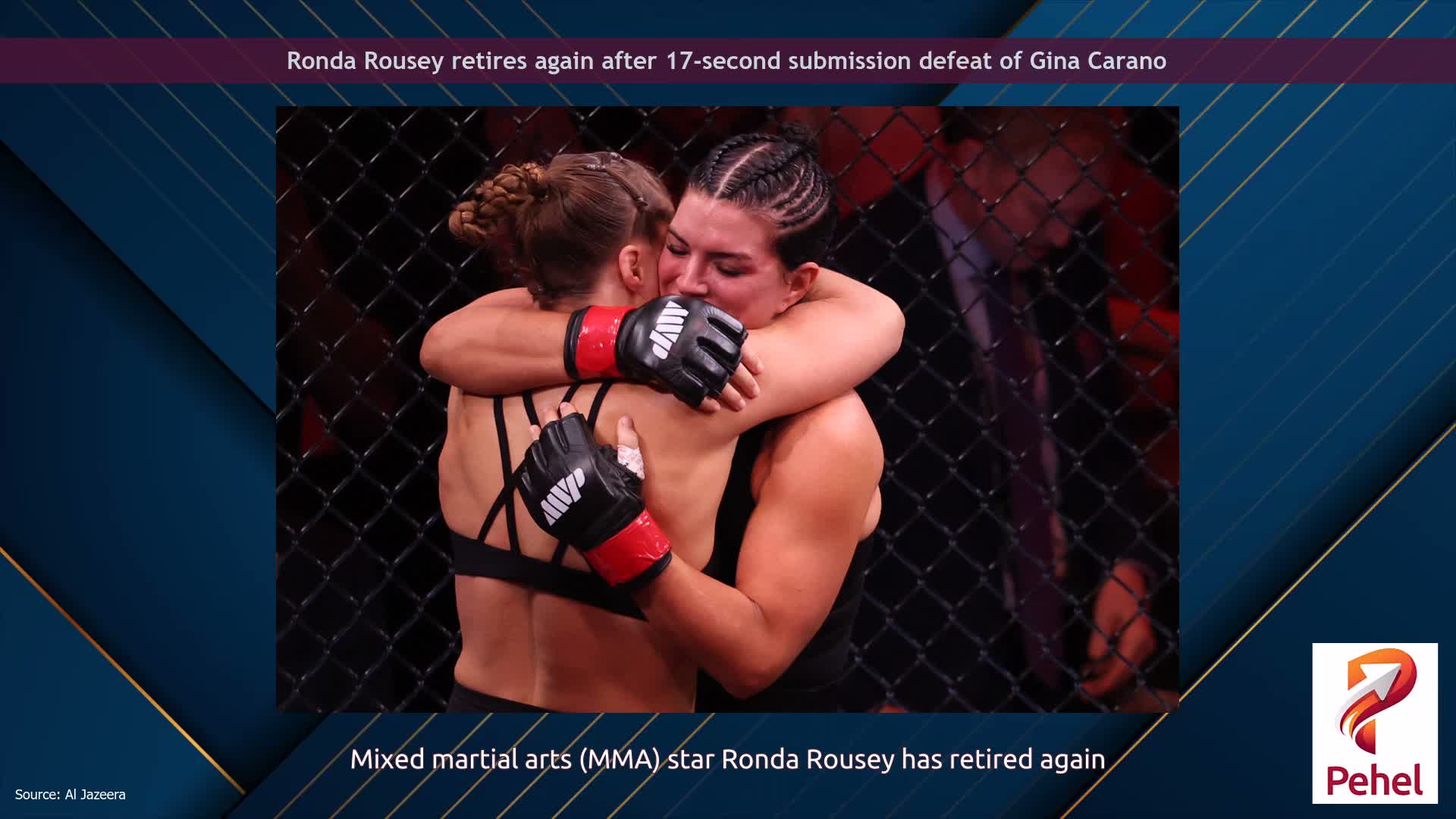 Ronda Rousey retires again after 17-second submission defeat of Gina Carano