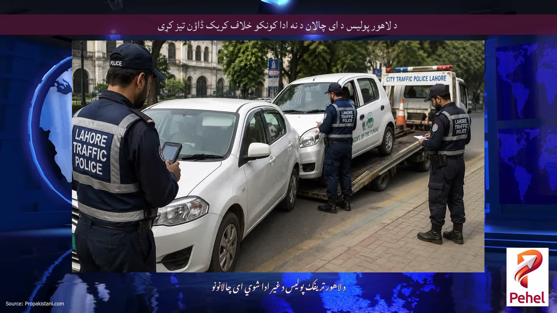 د لاهور پولیس د ای چالان د نه ادا کونکو خلاف کریک ڈاؤن تیز کړی