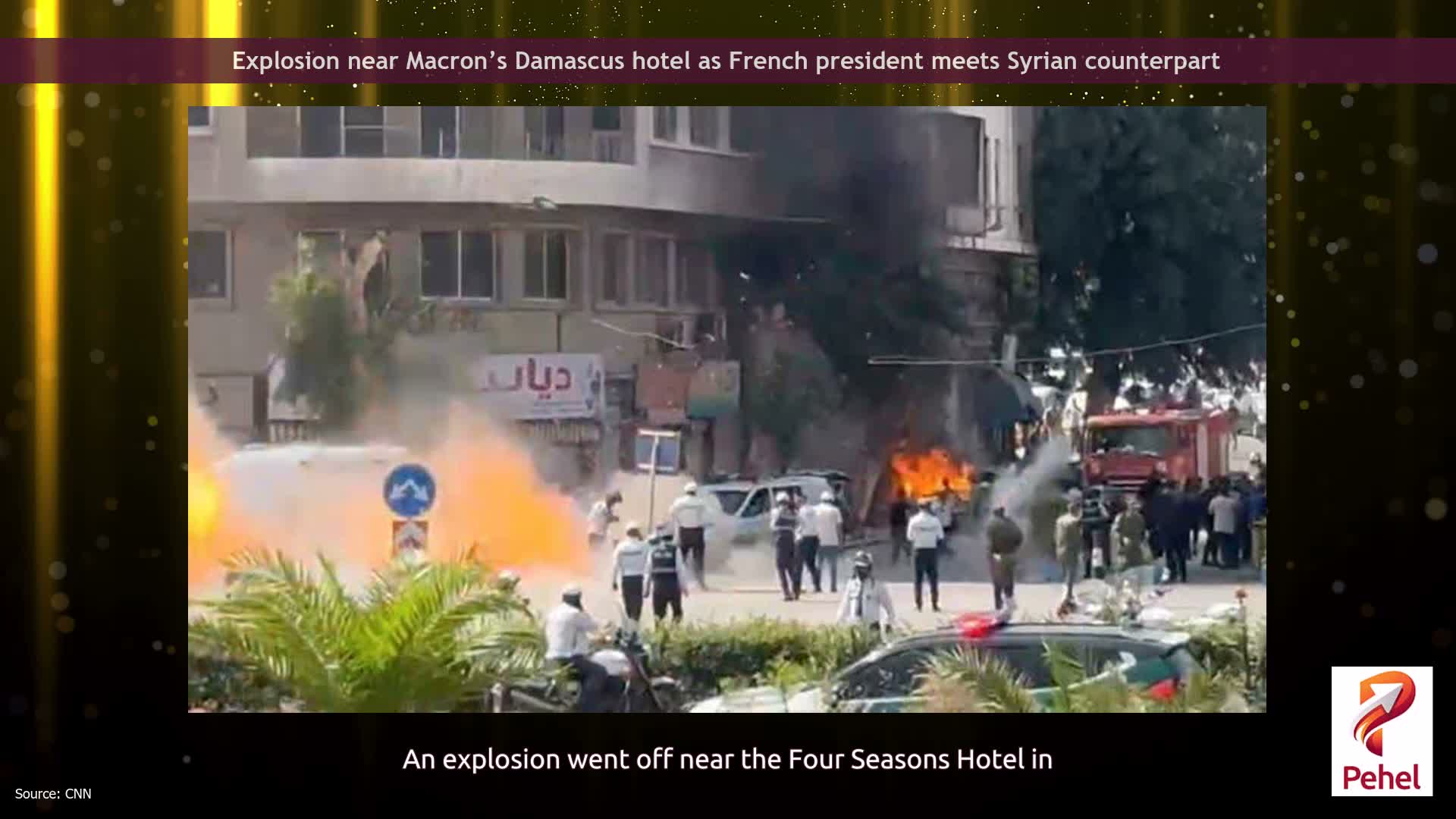 Explosion near Macron’s Damascus hotel as French president meets Syrian counterpart