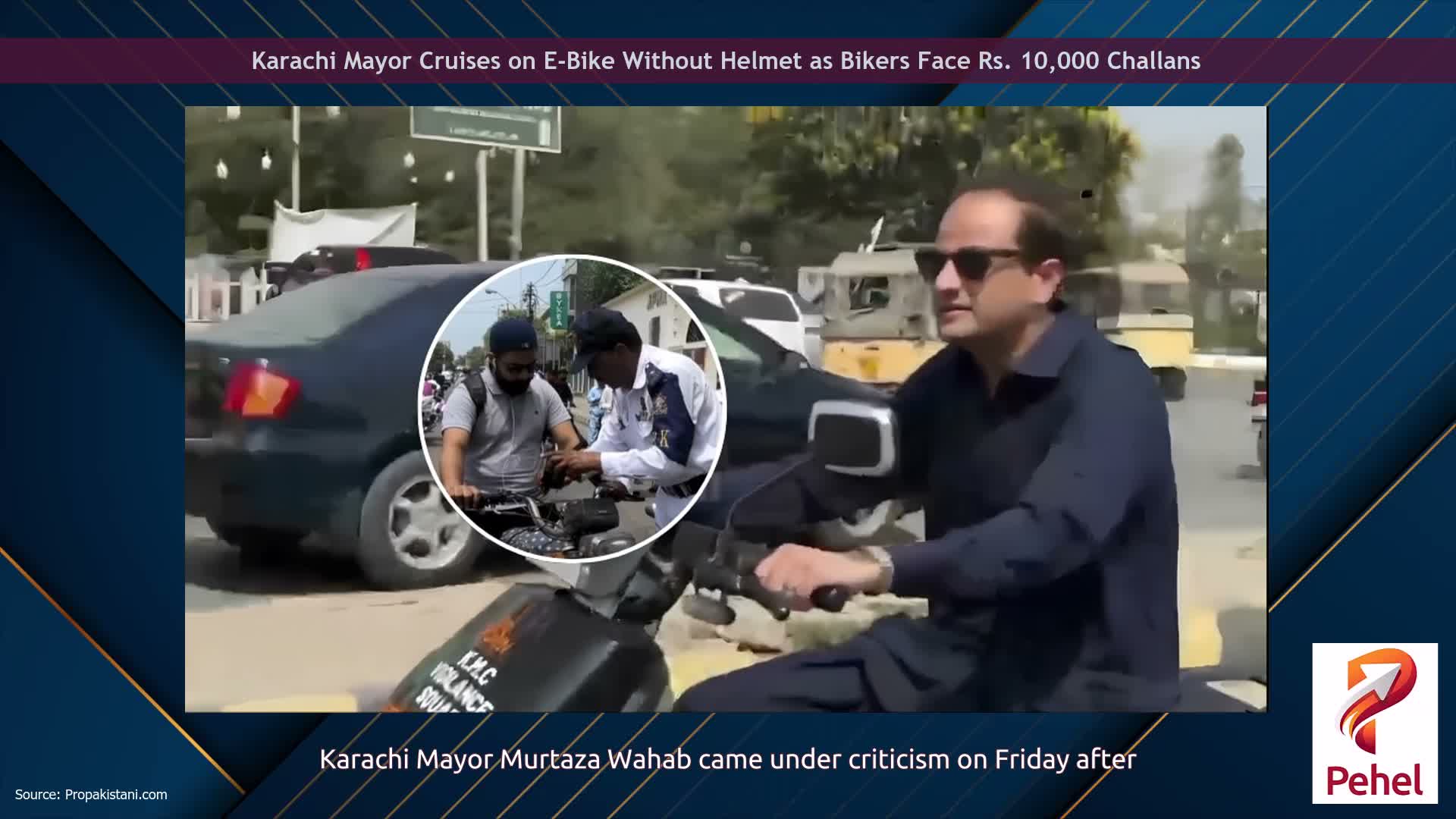 Karachi Mayor Cruises on E-Bike Without Helmet as Bikers Face Rs. 10,000 Challans