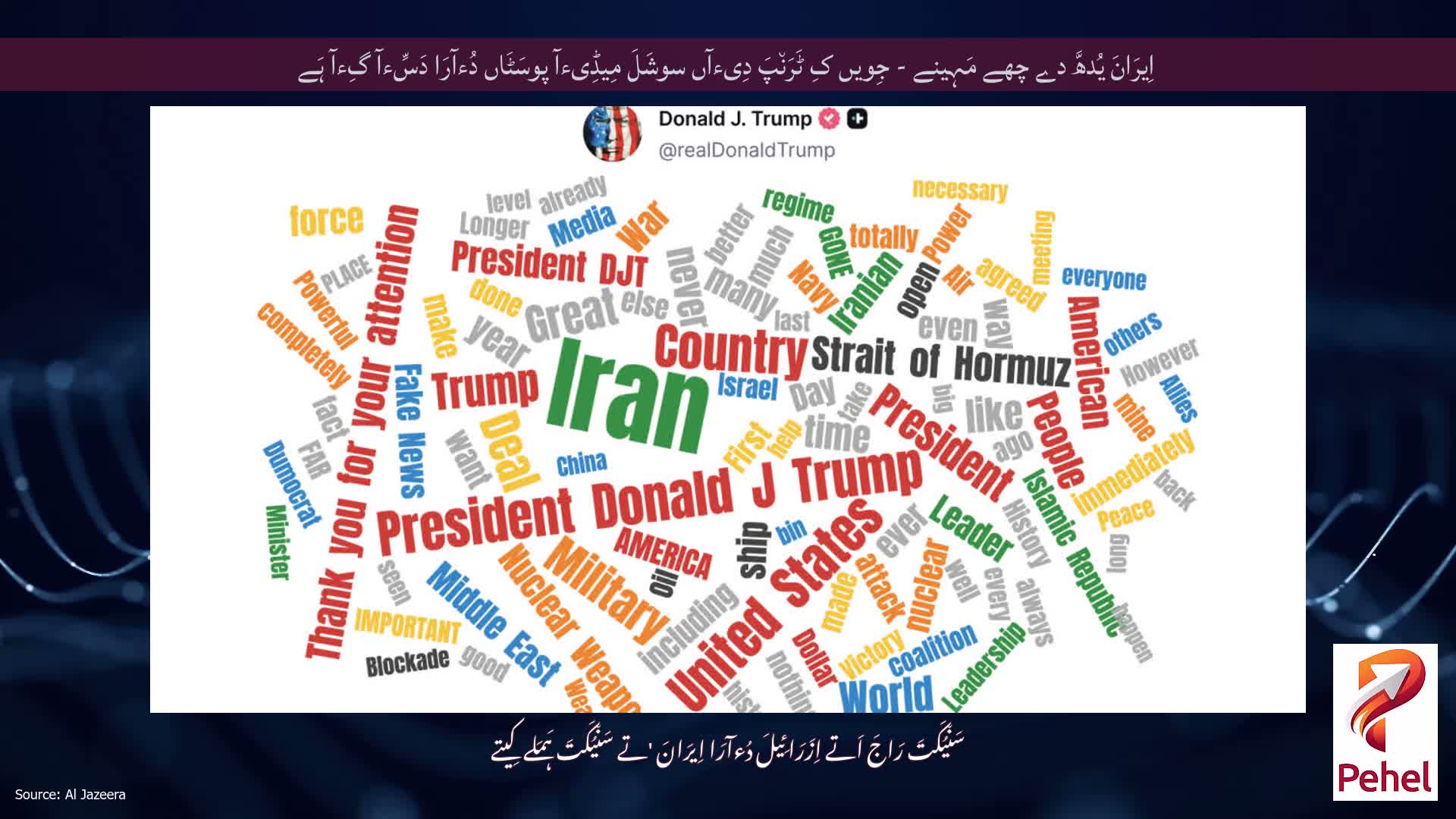 اِیرَانَ یُدھَّ دے چھے مَہِینے - جِویں کِ ٹَرَن٘پَ دِیءآں سوشَلَ مِیڈِیءآ پوسَٹَاں دُءآرَا دَسِّءآ گِءآ ہَے