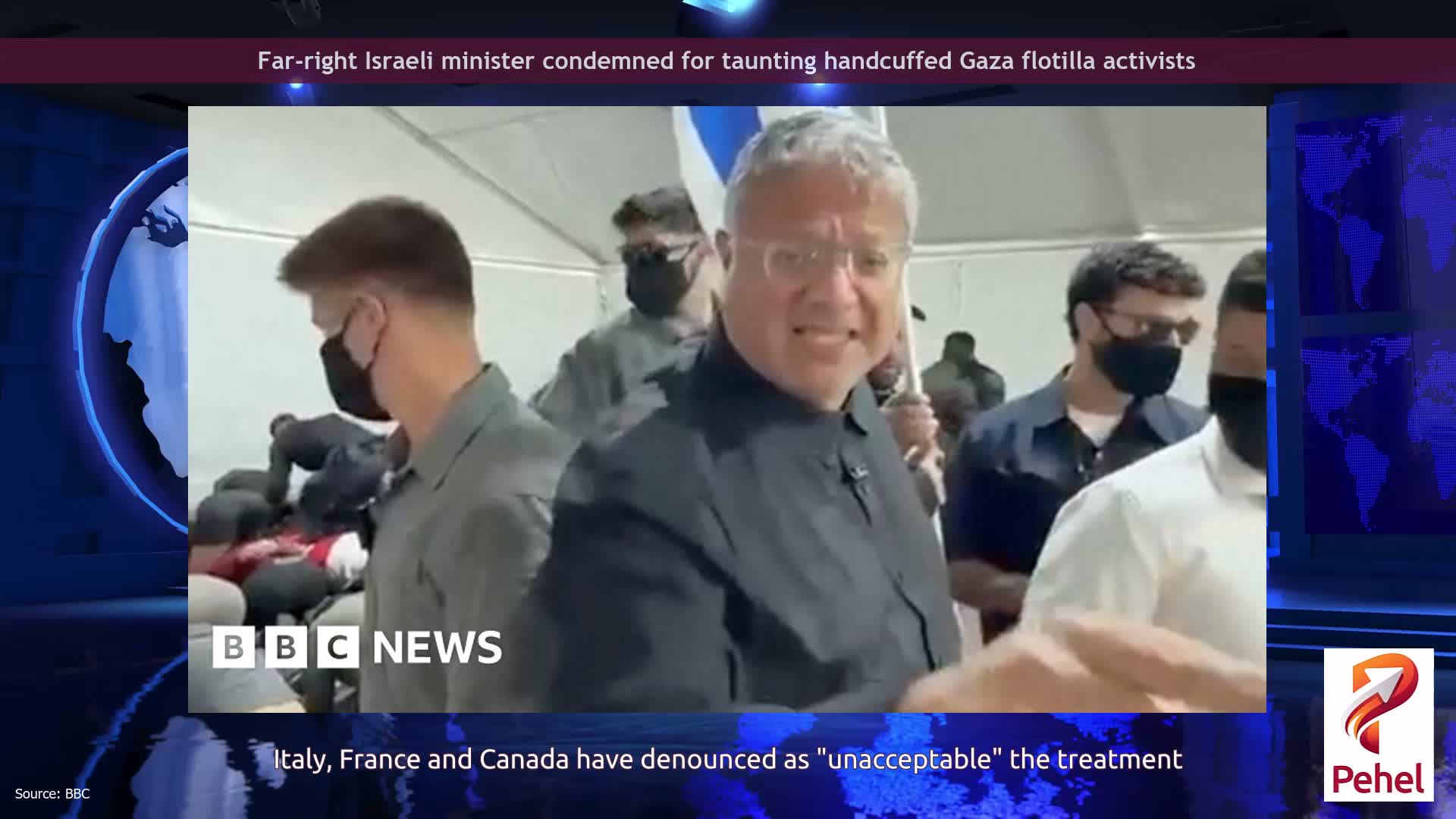Far-right Israeli minister condemned for taunting handcuffed Gaza flotilla activists